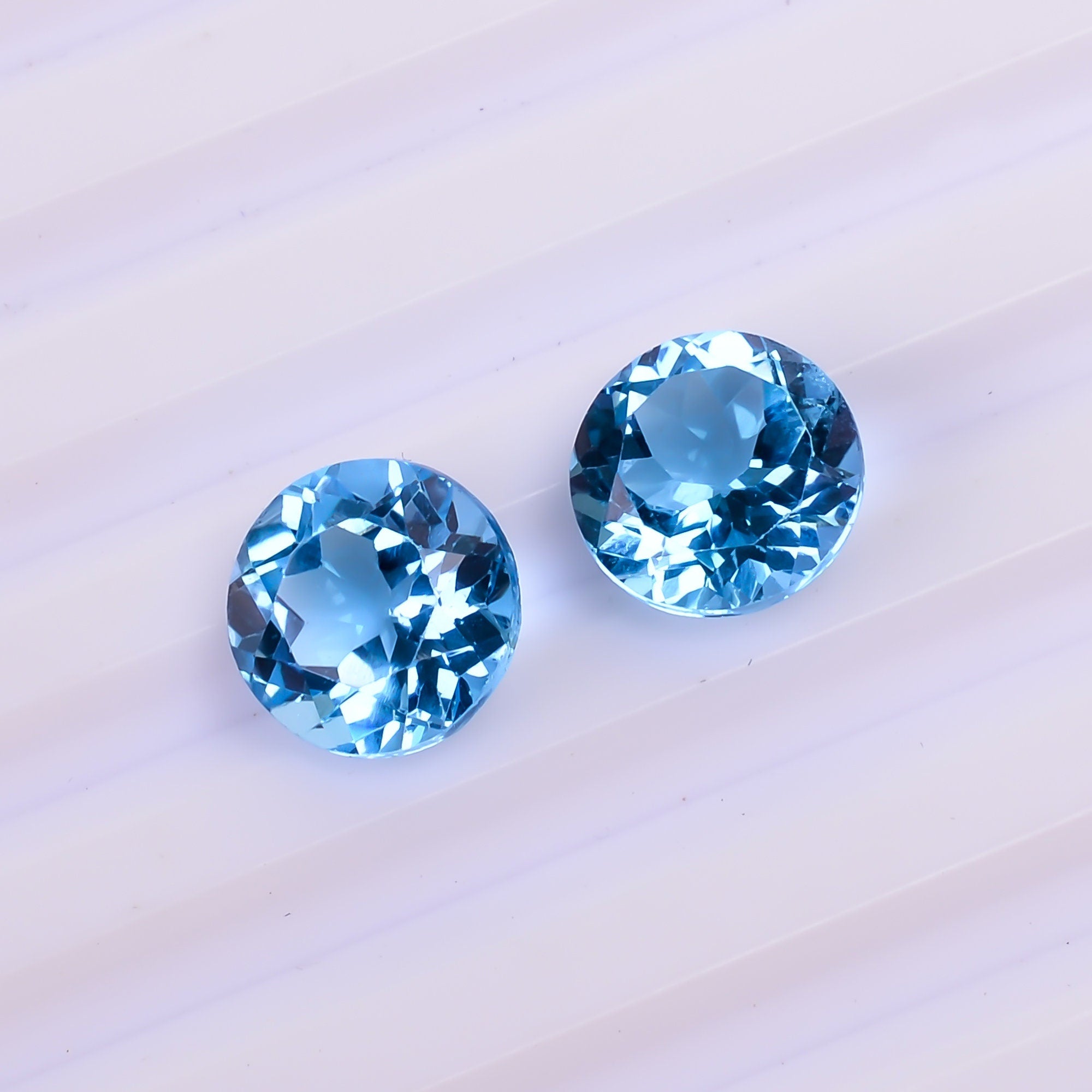 swiss blue topaz round shape cut stone natural loose gemstone pair