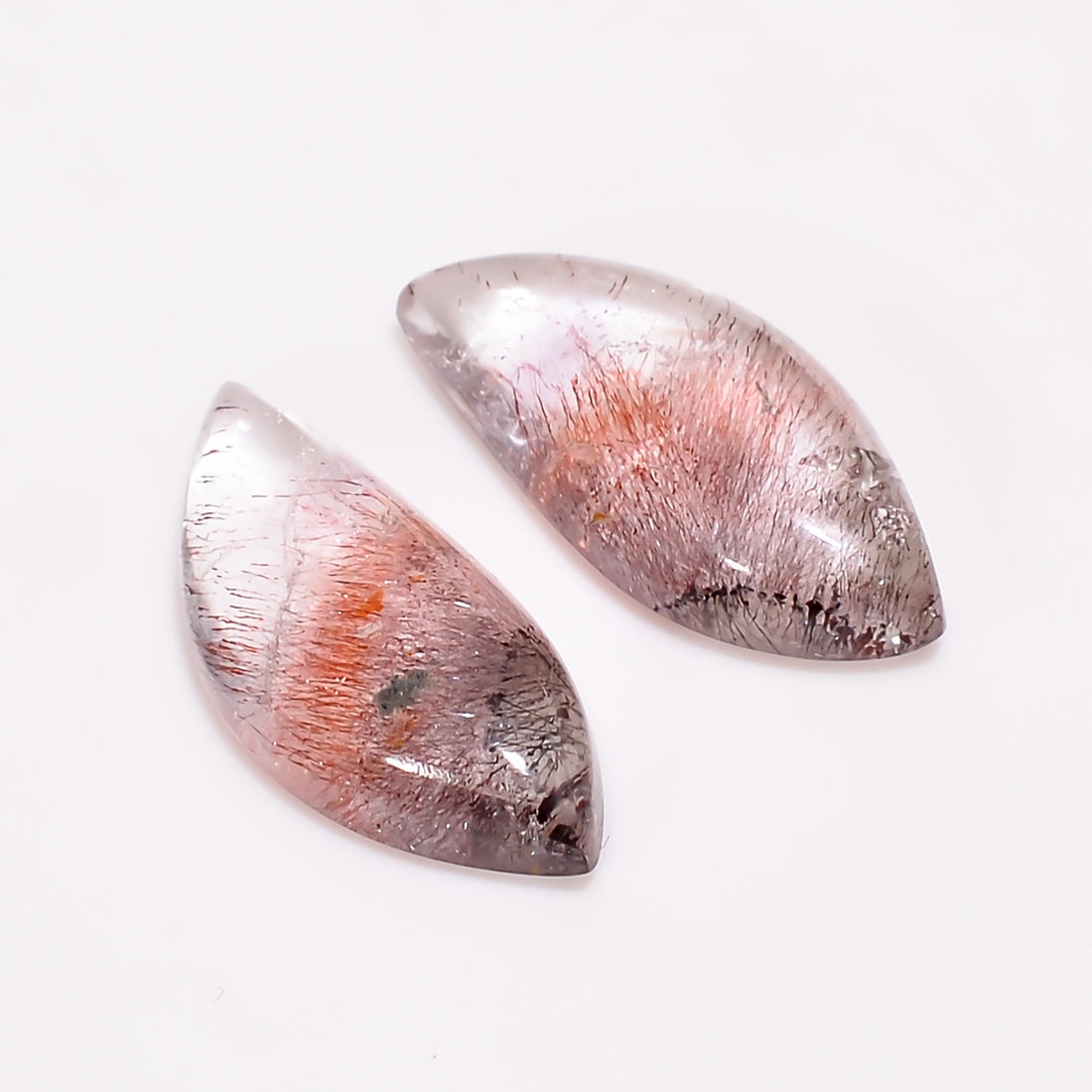 elestial quartz fancy shape cabochon natural loose gemstone pair