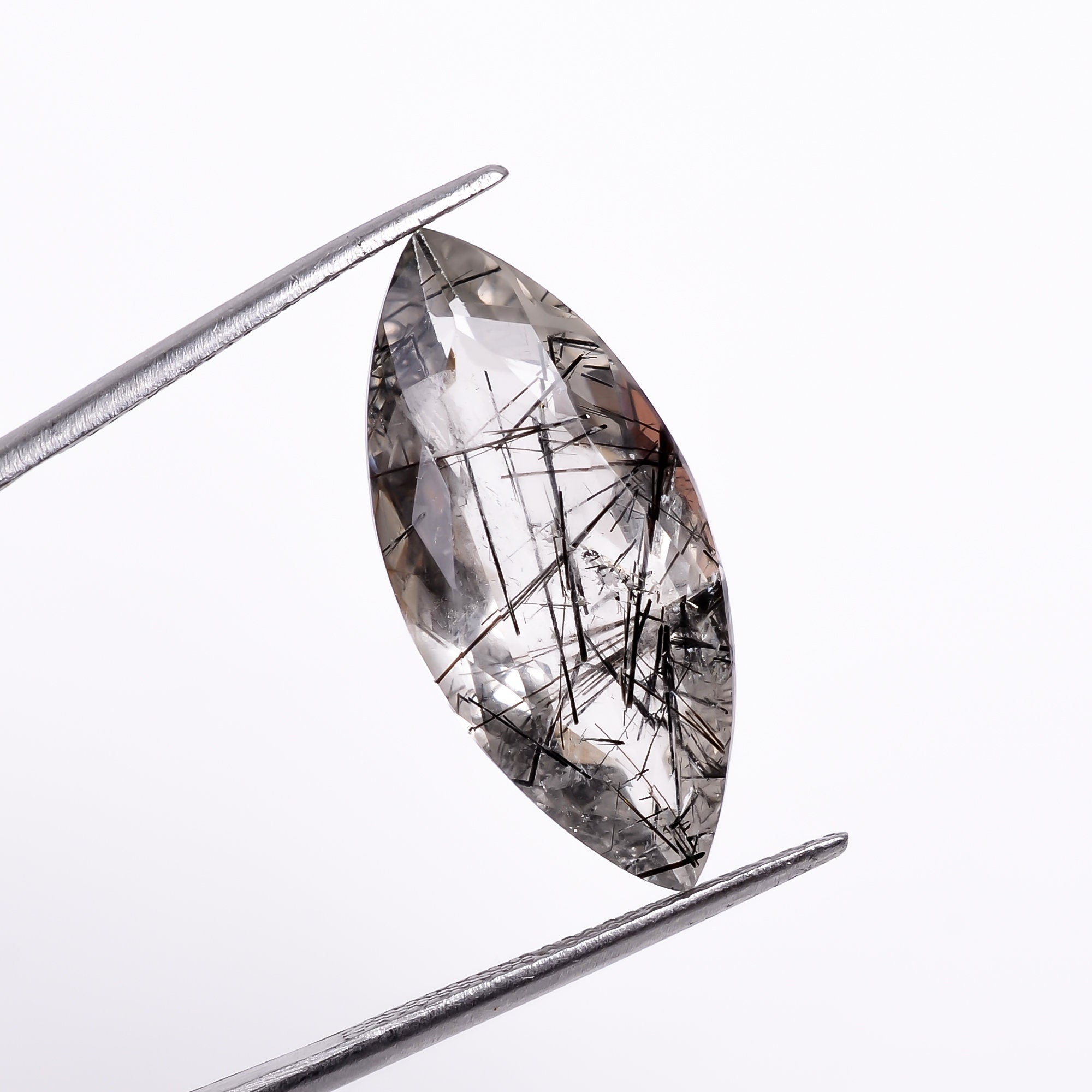 black rutile natural quartz marquise shape cut stone loose gemstone