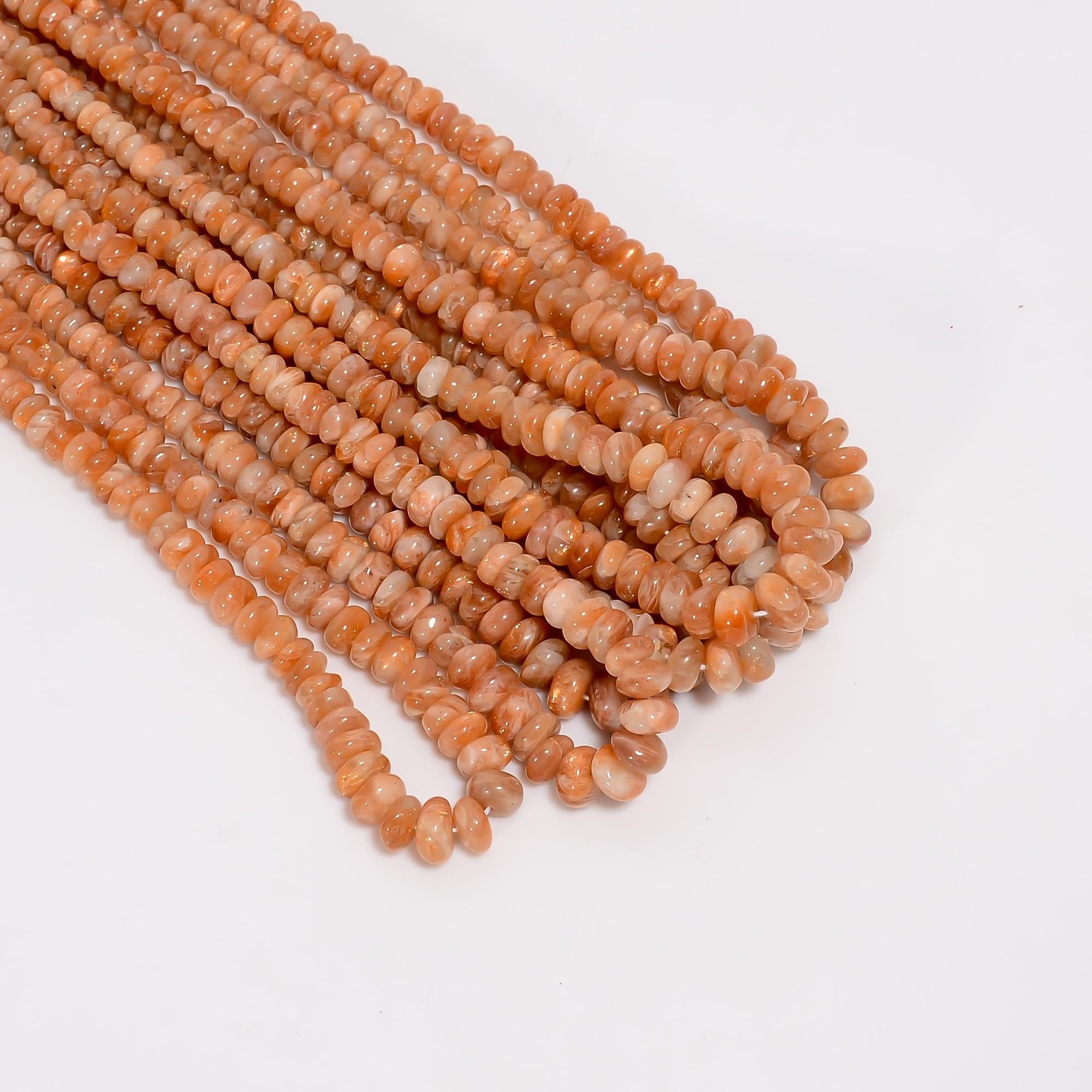sunstone natural gemstone rondelle shape smooth 8 lines strand 16 beads 4x4 7x7 mm 850 ct yn 530