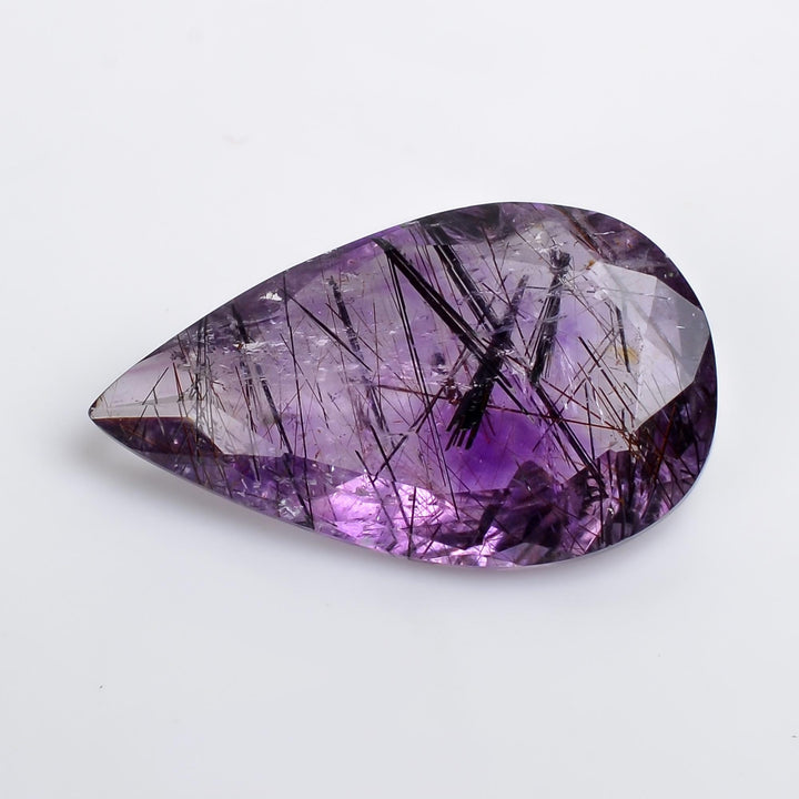 amethyst with cacoxenite natural quartz pear shape cut stone loose gemstone