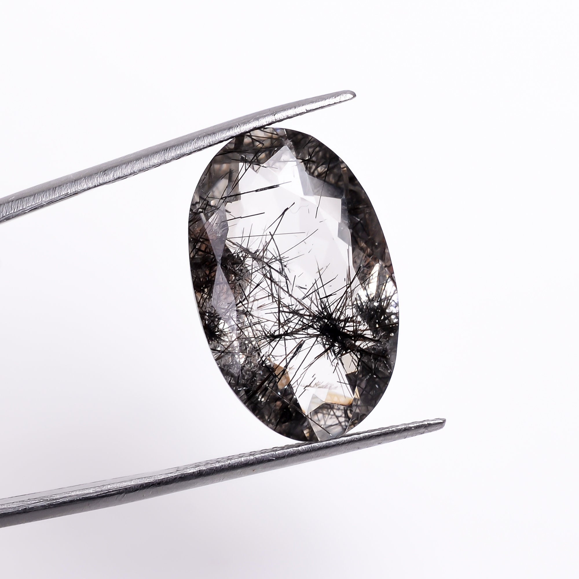 black rutile natural quartz oval shape cut stone loose gemstone