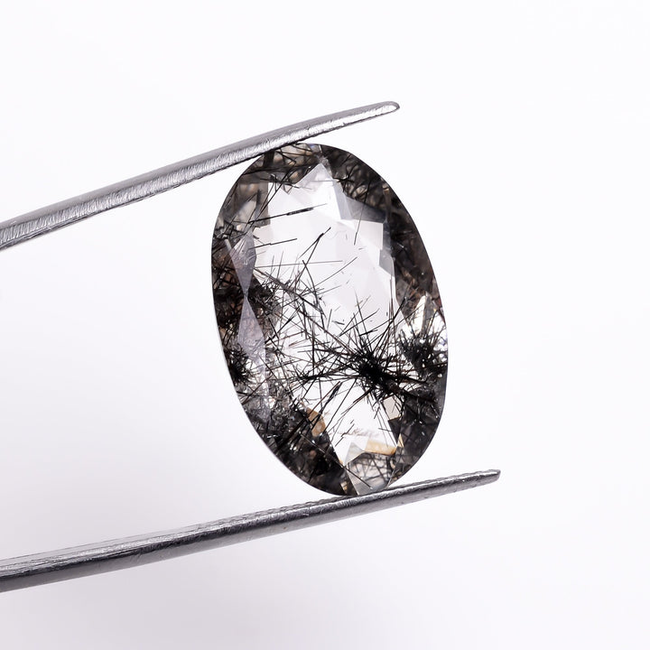black rutile natural quartz oval shape cut stone loose gemstone