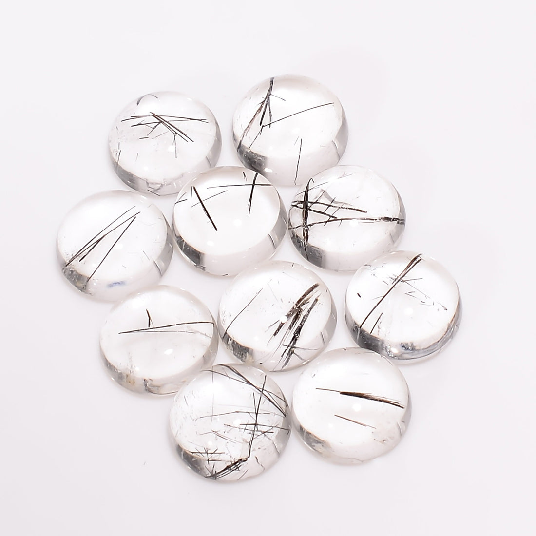 black rutile quartz round shape cabochon natural loose gemstone 10 pcs lot