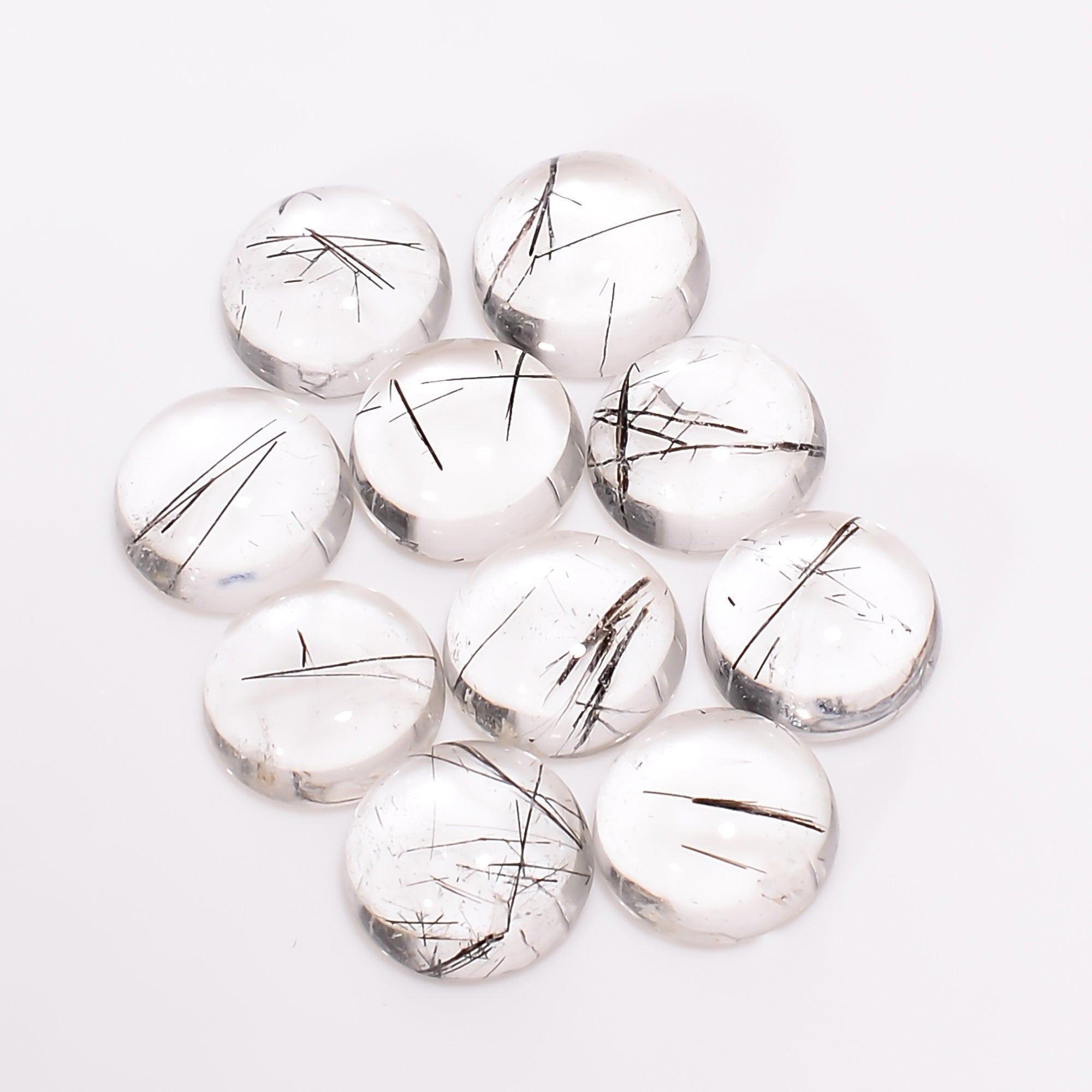 black rutile quartz round shape cabochon natural loose gemstone 10 pcs lot