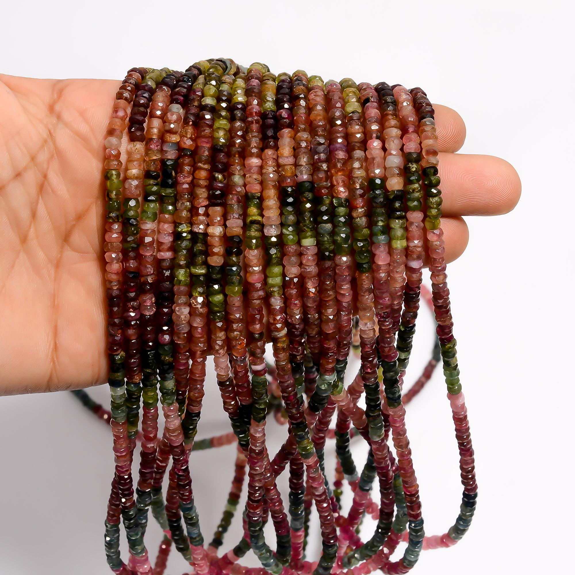 multi tourmaline natural gemstone rondelle shape faceted 15 lines strand 18 beads 5x5x3 mm 962 5 ct yn 506