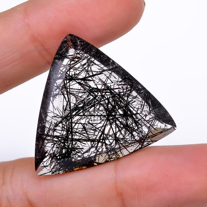 black rutile quartz both side flat cut triangle shape cut stone loose gemstone