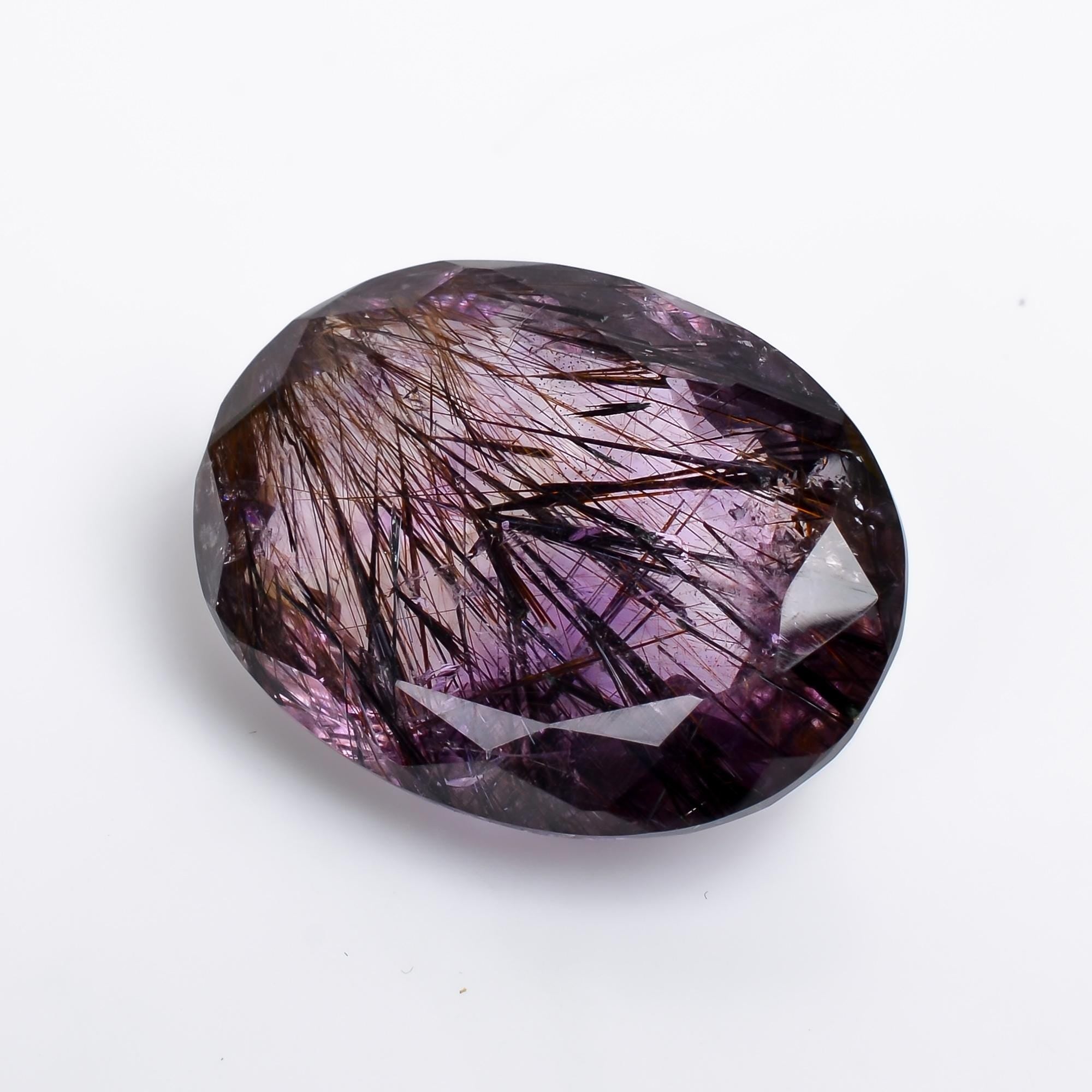 amethyst with cacoxenite natural quartz oval shape cut stone loose gemstone