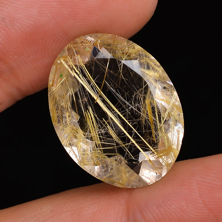 golden rutile quartz oval shape cut stone natural loose gemstone