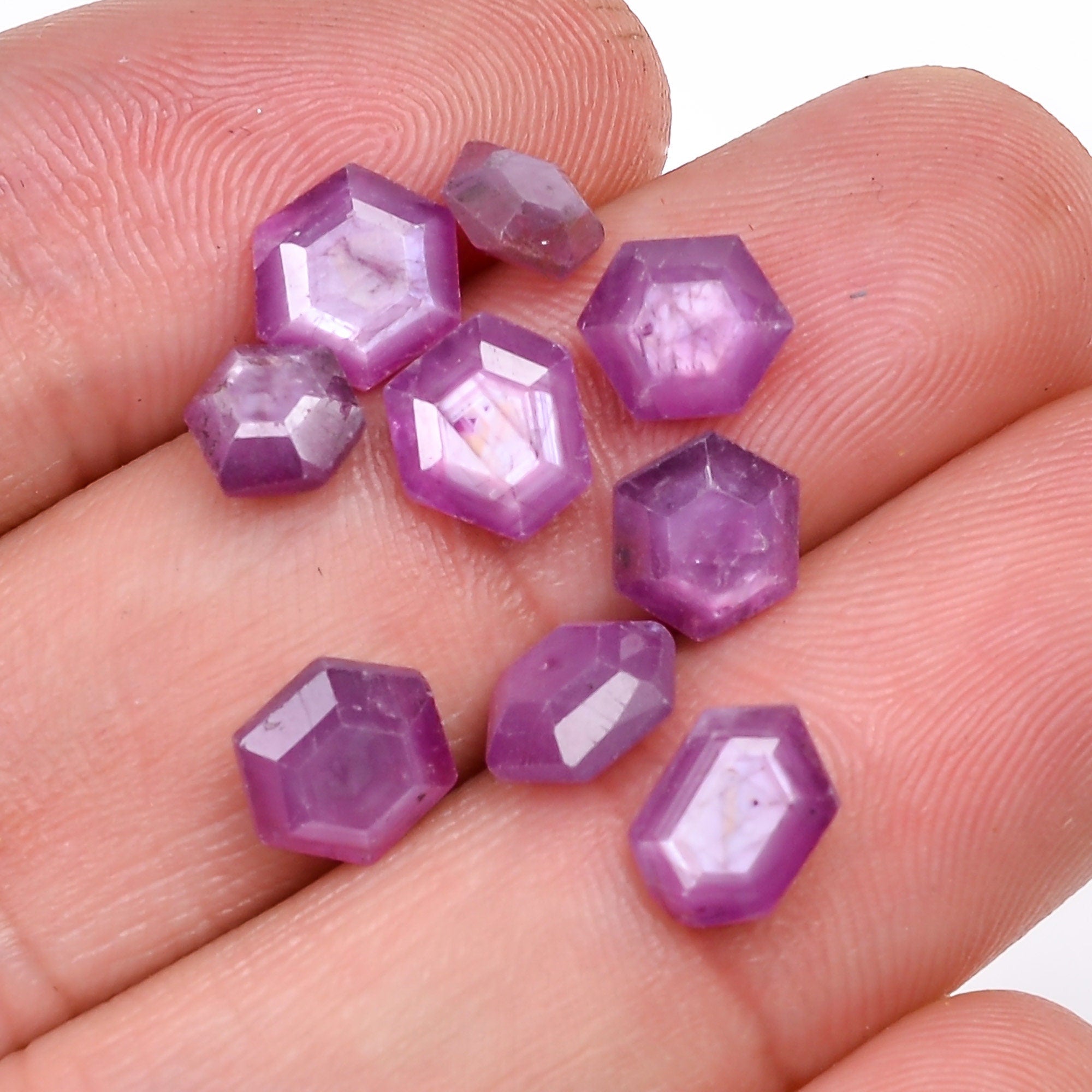 ruby natural hexagon texture shape cut stone loose gemstone 9 pcs lot