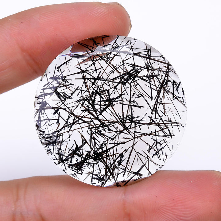 black rutile quartz both side flat cut round shape cut stone loose gemstone
