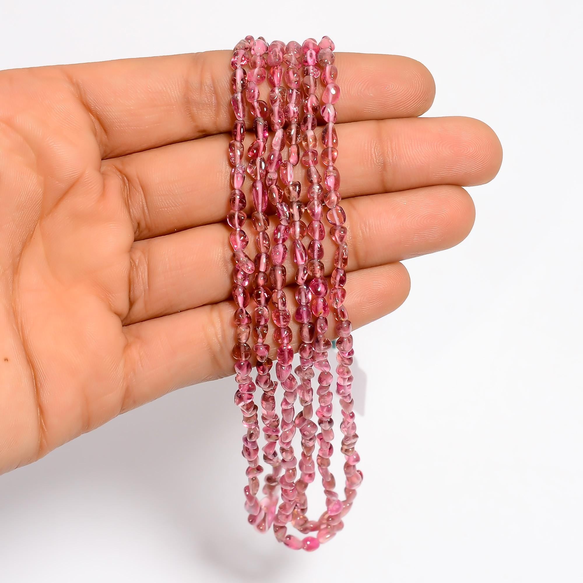 pink tourmaline natural gemstone tumbled shape smooth 3 lines strand 16 beads 4x3 9x5 mm 93 5 ct yn 520