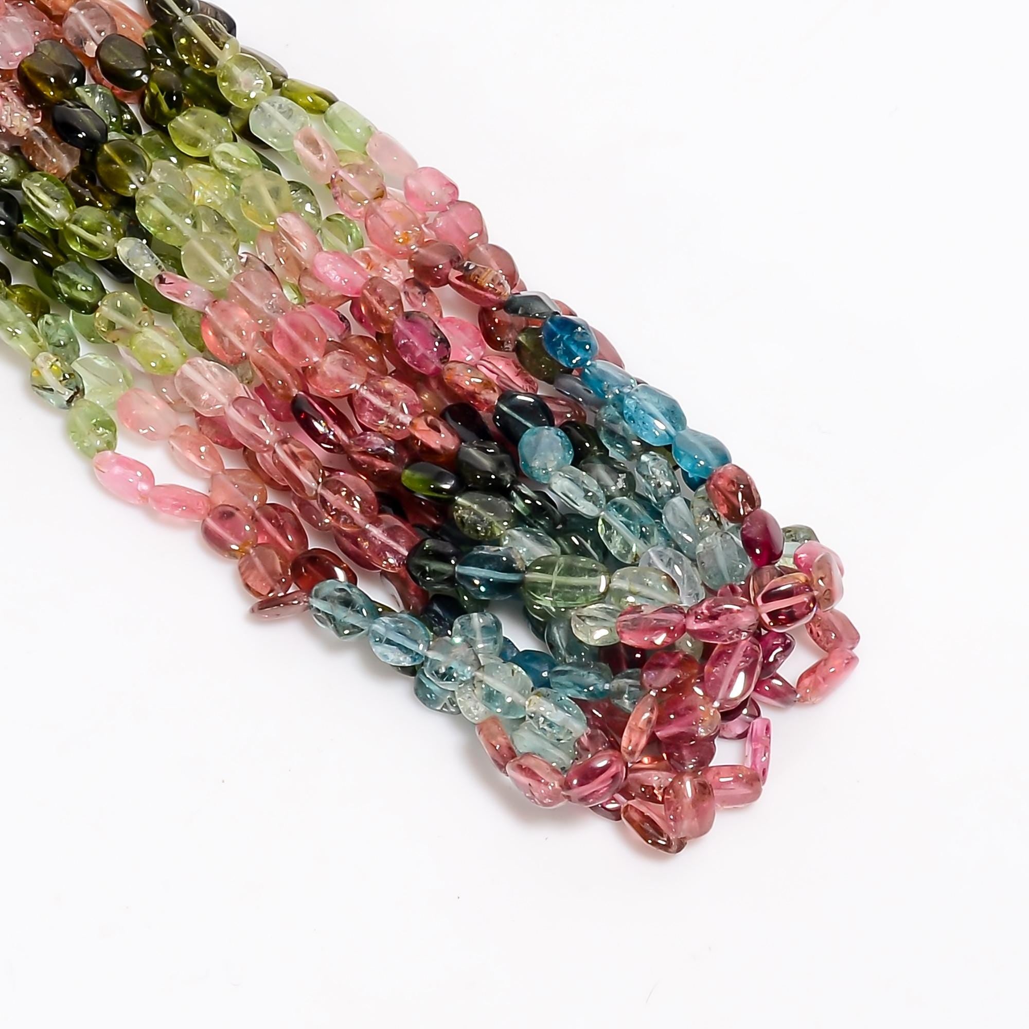 multi tourmaline natural gemstone oval shape smooth 8 lines strand 16 beads 4x3 7x5 mm 354 ct yn 514