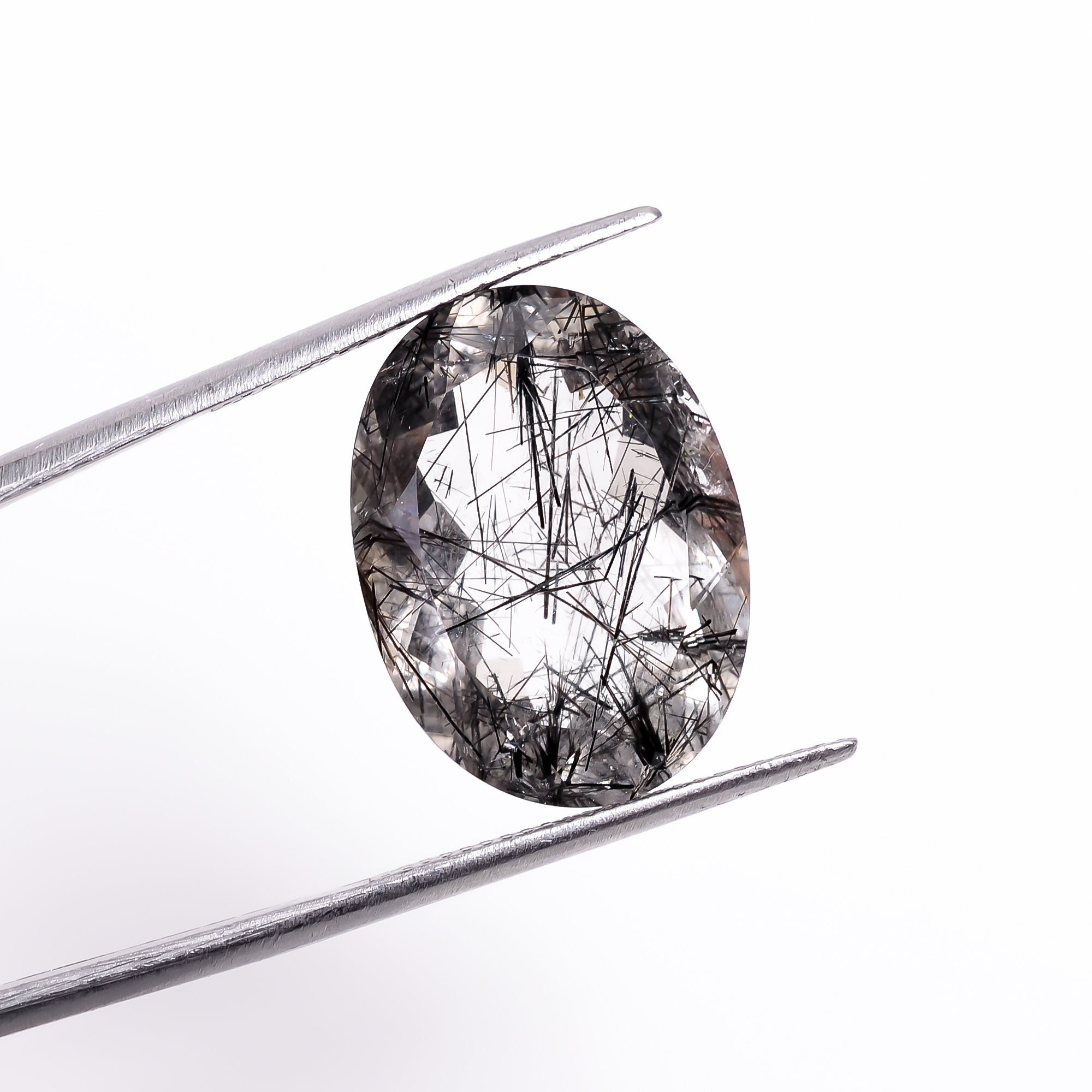 black rutile natural quartz oval shape cut stone loose gemstone