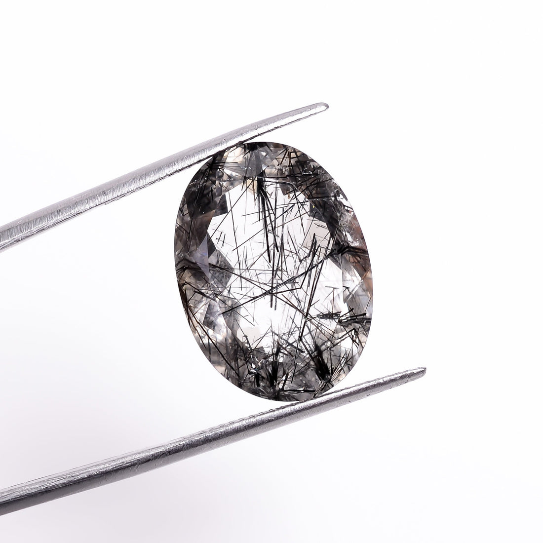 black rutile natural quartz oval shape cut stone loose gemstone