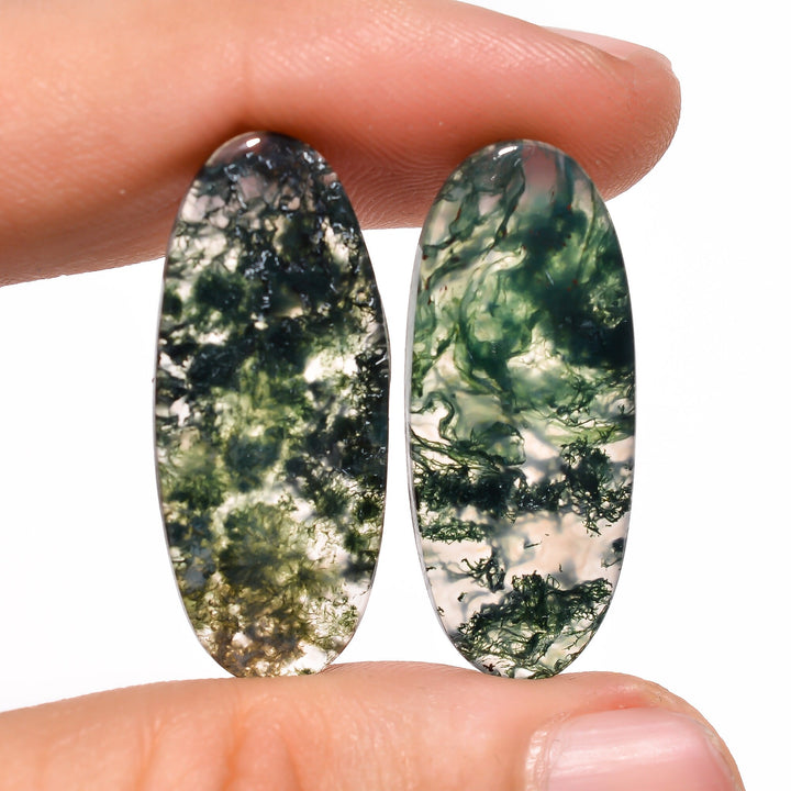 moss agate oval shape cabochon loose gemstone pair