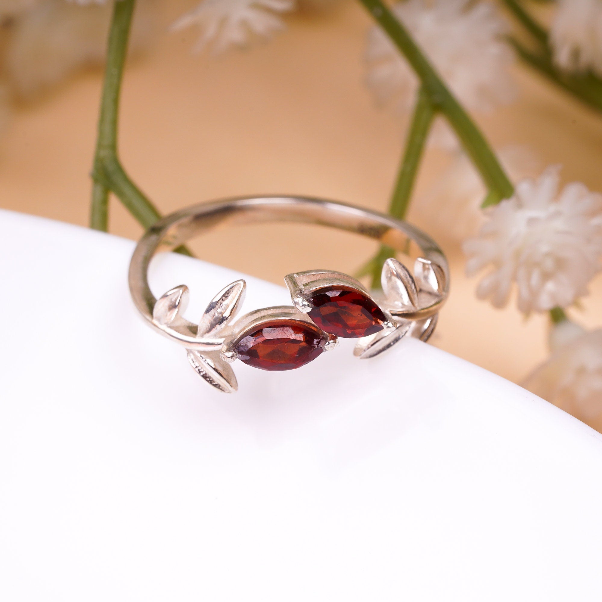 natural garnet marquise shape ethnic handmade ring 925 sterling silver ring 7 25 us 2 gms y 7787