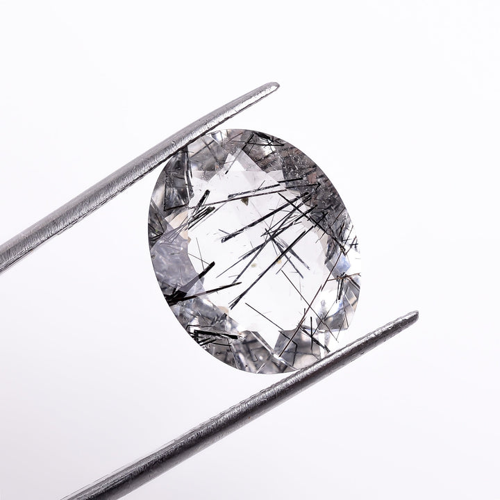 black rutile natural quartz oval shape cut stone loose gemstone