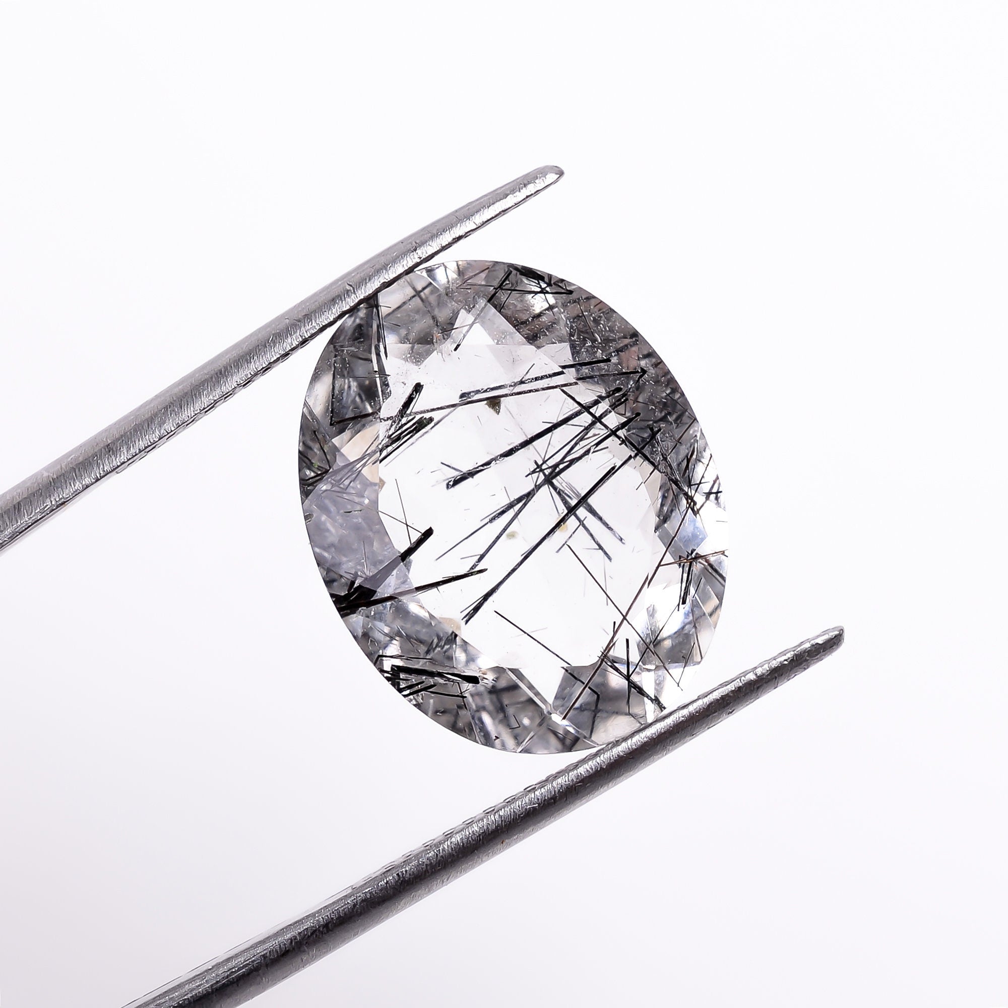 black rutile natural quartz oval shape cut stone loose gemstone