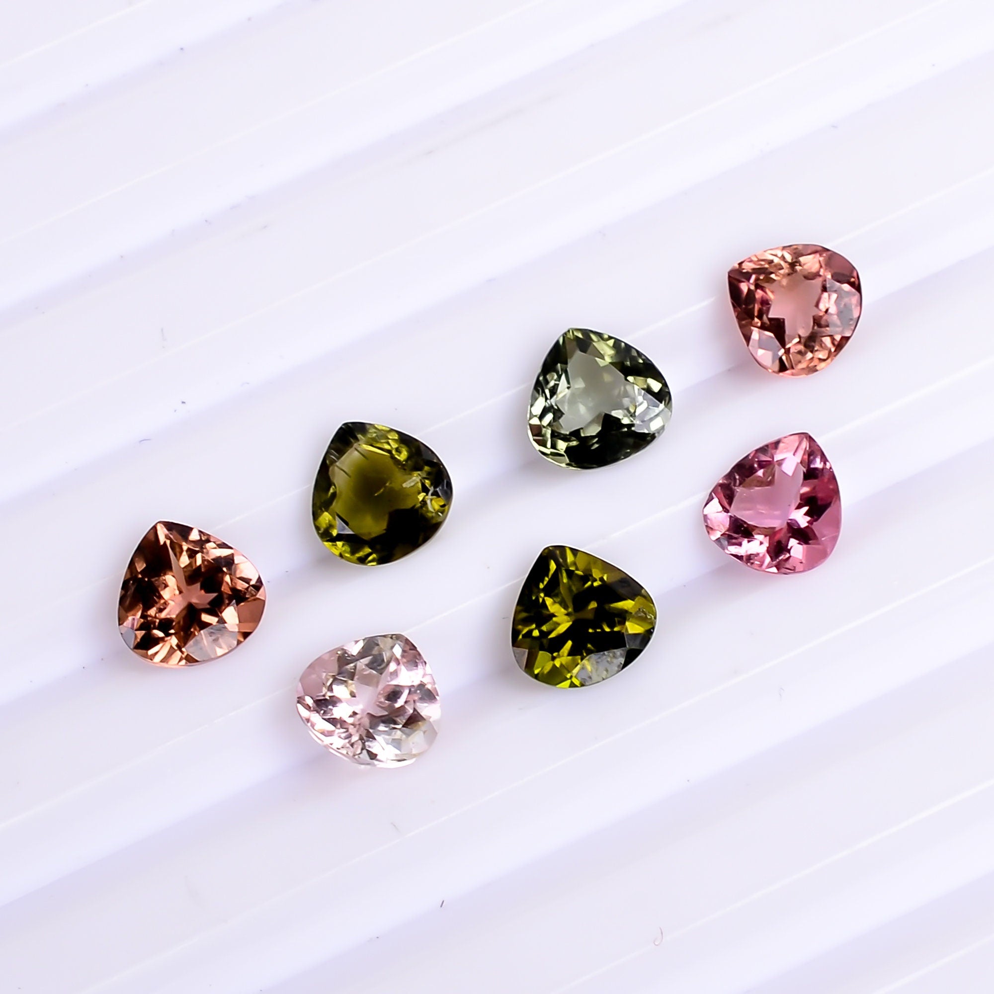 multi tourmaline heart shape cut stone natural loose gemstone 7 pcs