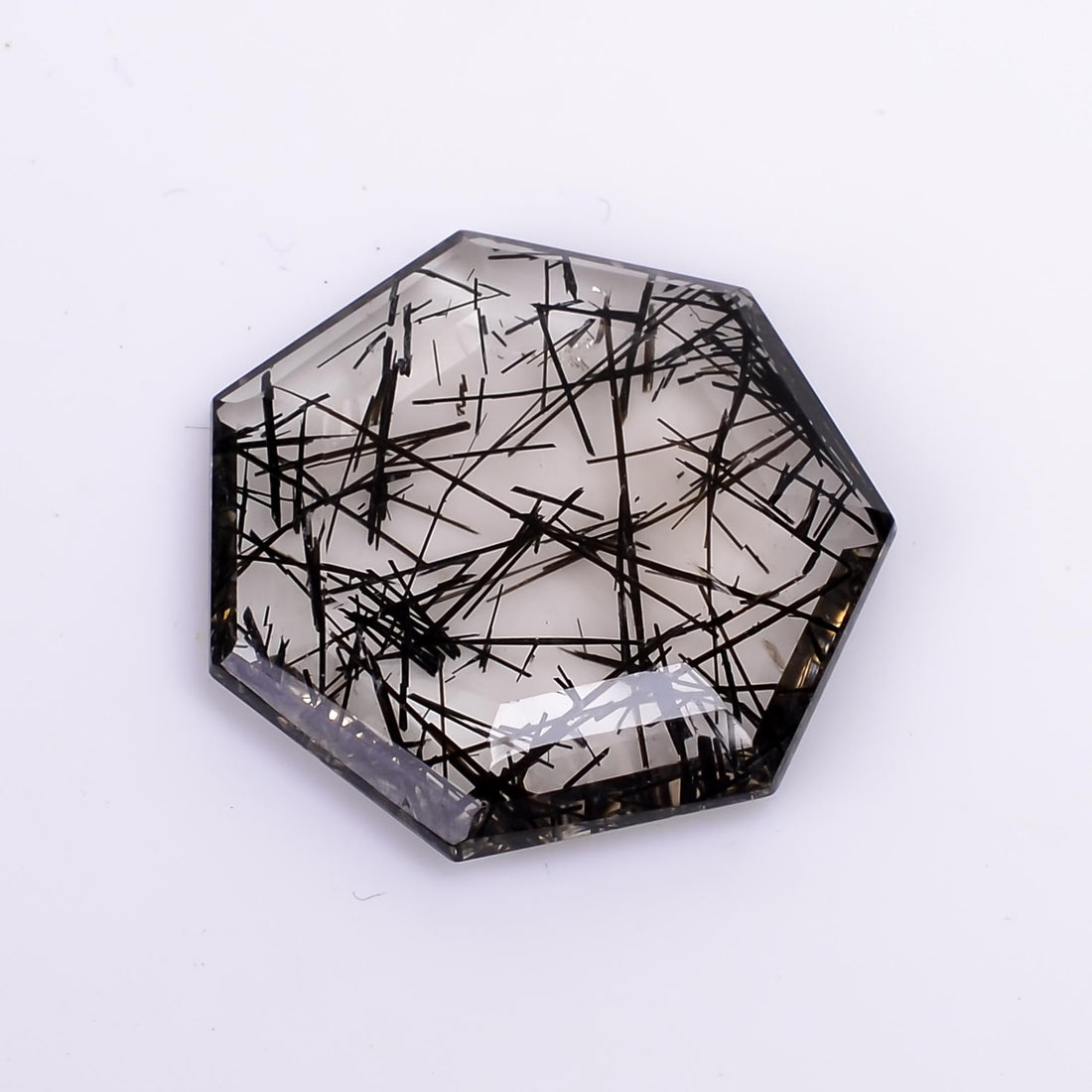 black rutile quartz both side flat cut hexagon shape cut stone loose gemstone