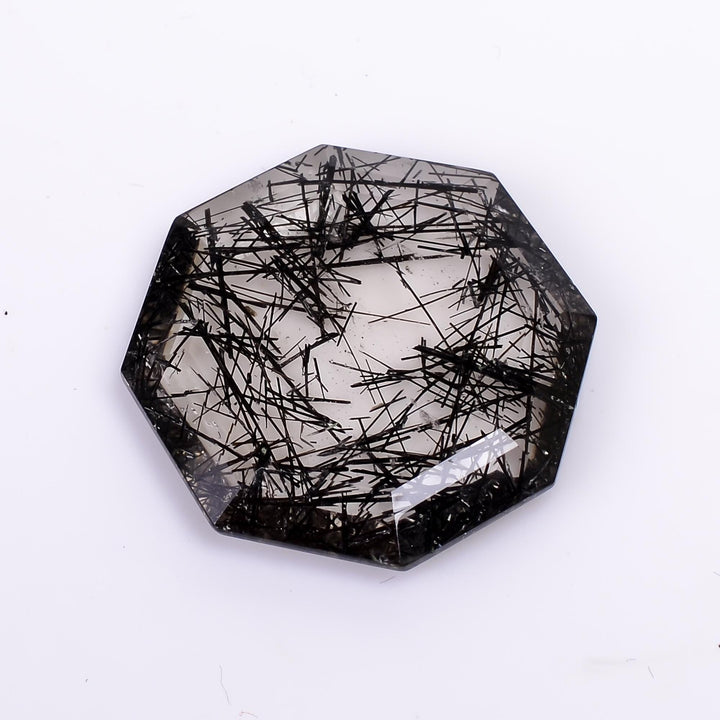 black rutile quartz both side flat cut octagon shape cut stone loose gemstone