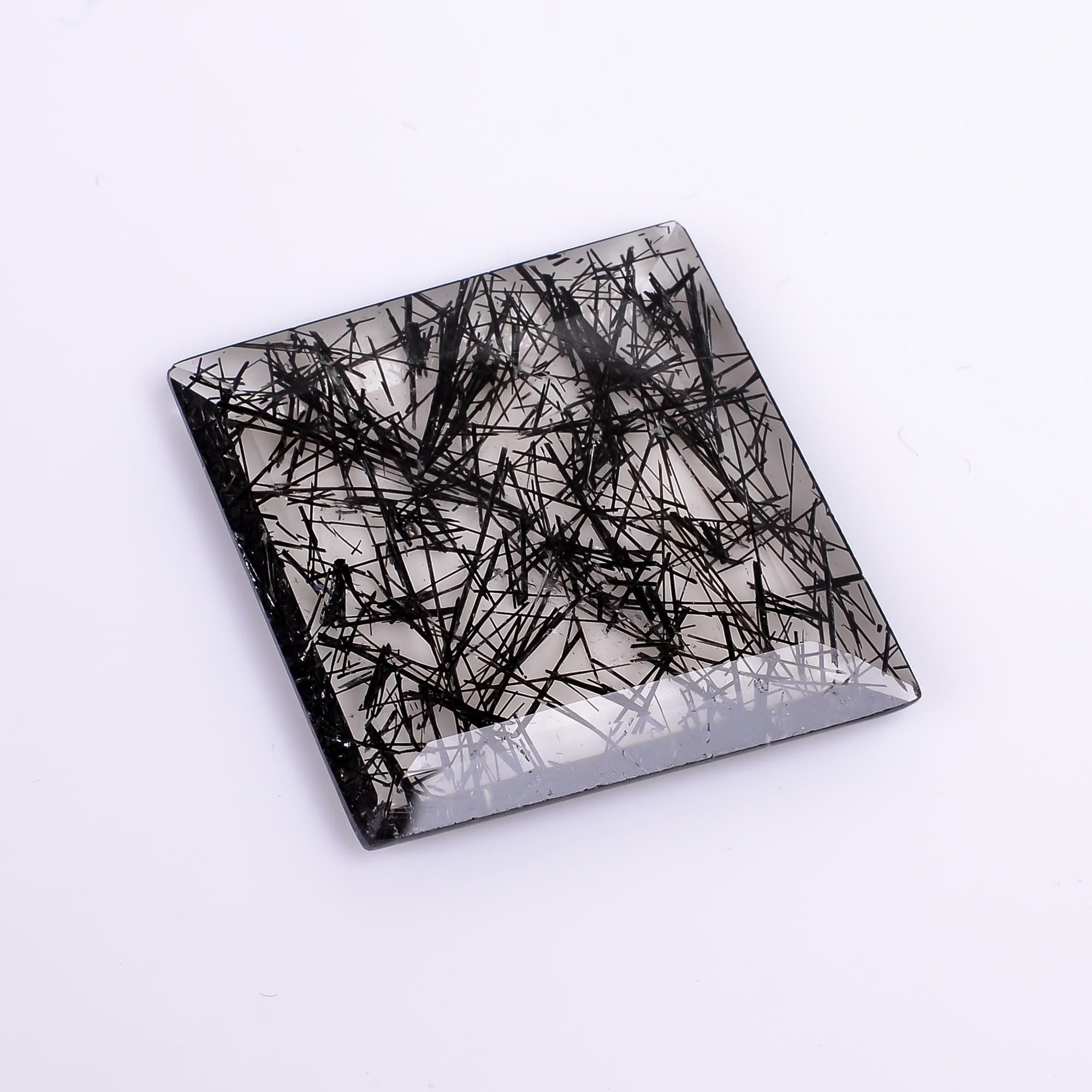 black rutile quartz both side flat cut fancy shape cut stone loose gemstone