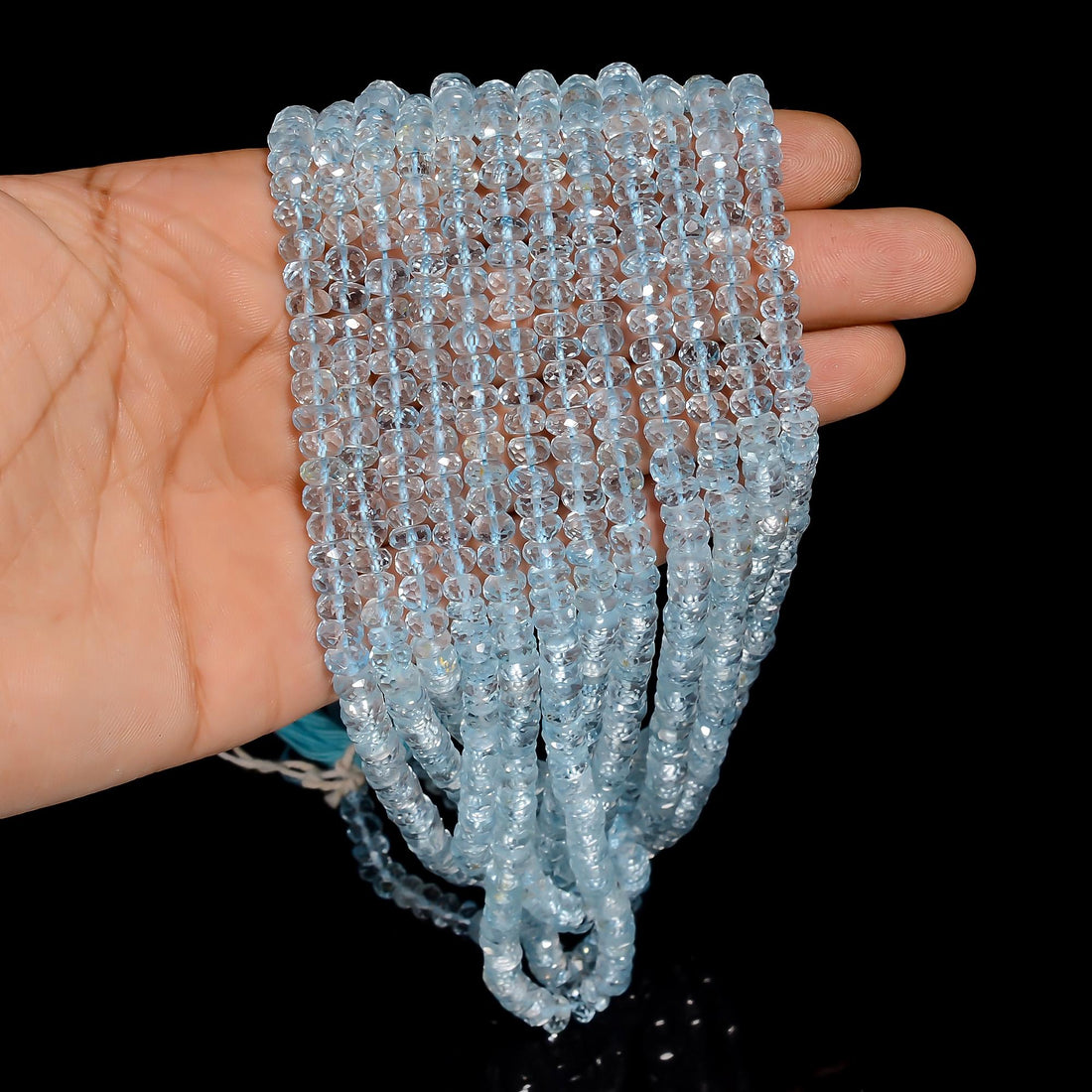 blue topaz natural gemstone rondelle shape faceted 8 lines strand 16 beads 5x5x3 mm 983 5 ct yn 527