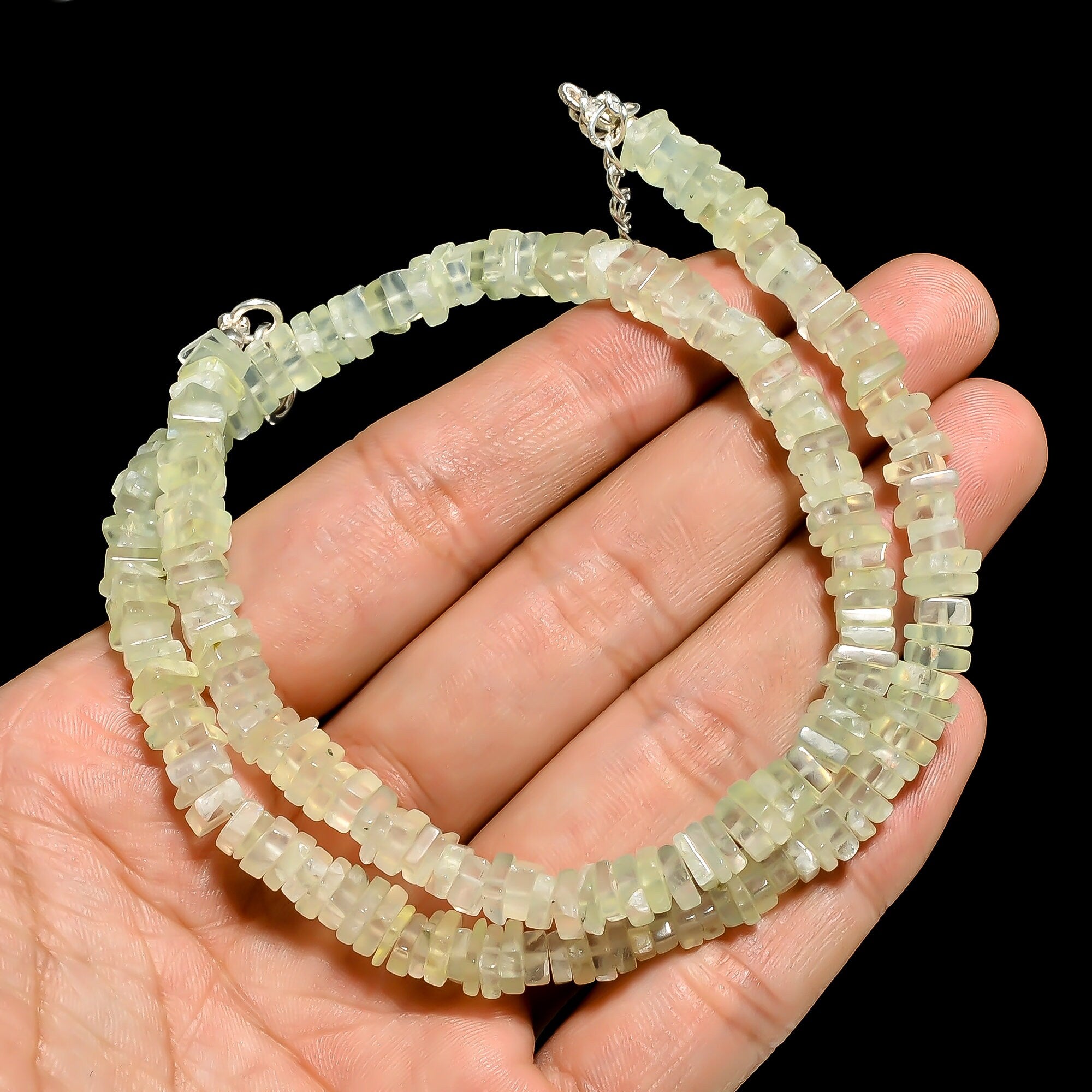 prehnite natural gemstone square heishi shape smooth necklace 17 19 beads 5x5x3 mm 157 ct yn 418