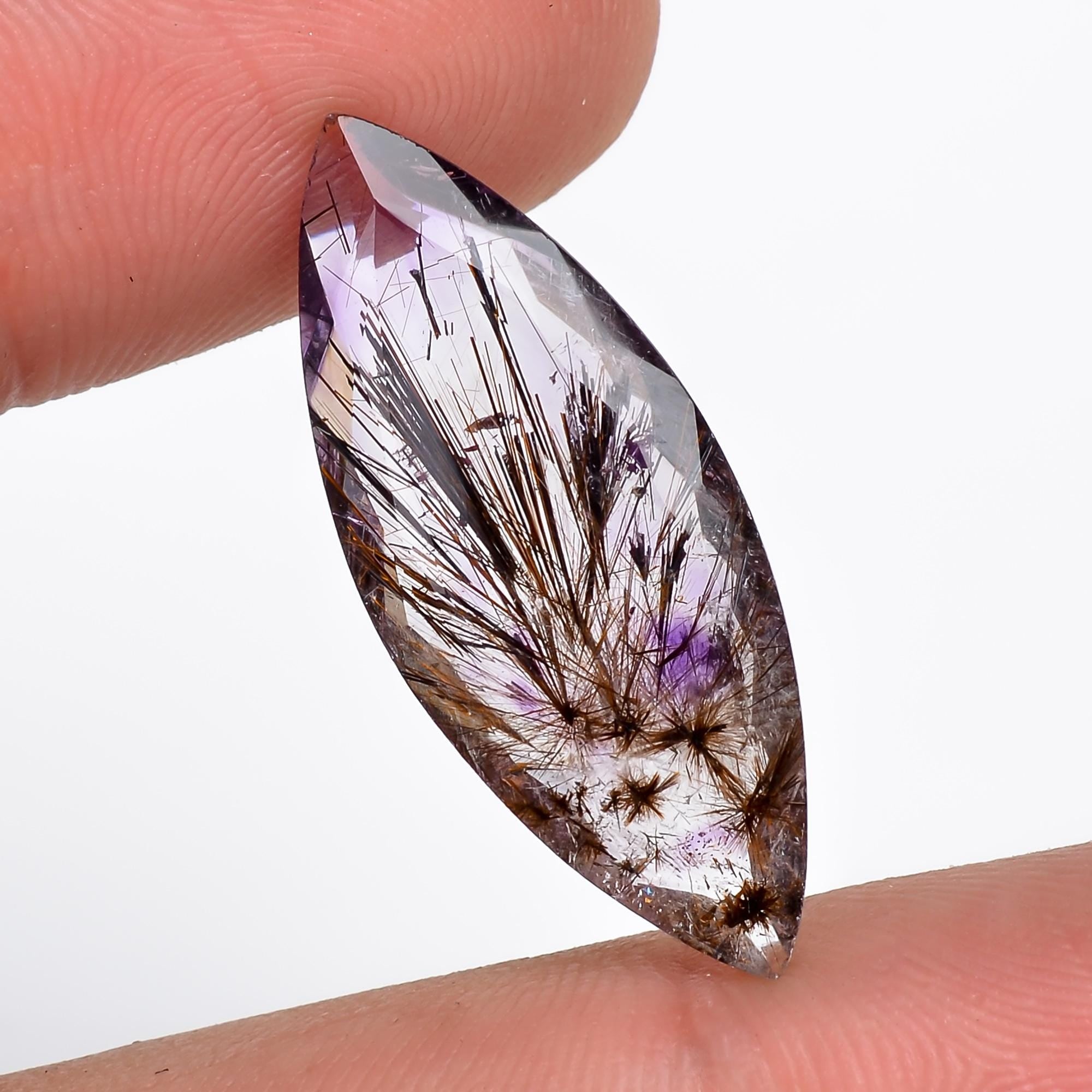 amethyst with cacoxenite natural quartz marquise shape cut stone loose gemstone