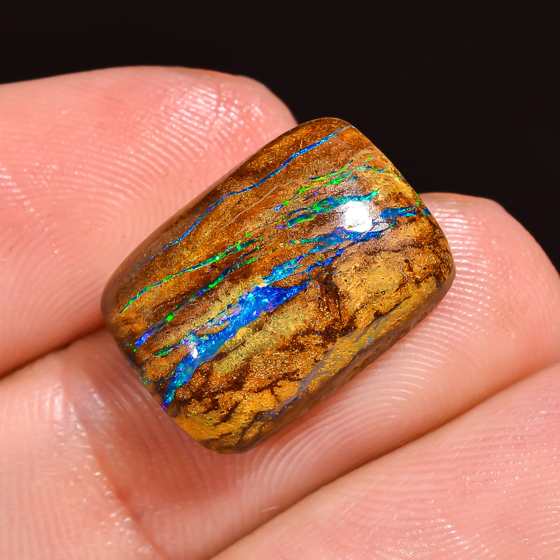 Natural Boulder Opal Radiant Shape Cabochon Loose Gemstone 15X10X5 mm 10.5 Ct.OP-198