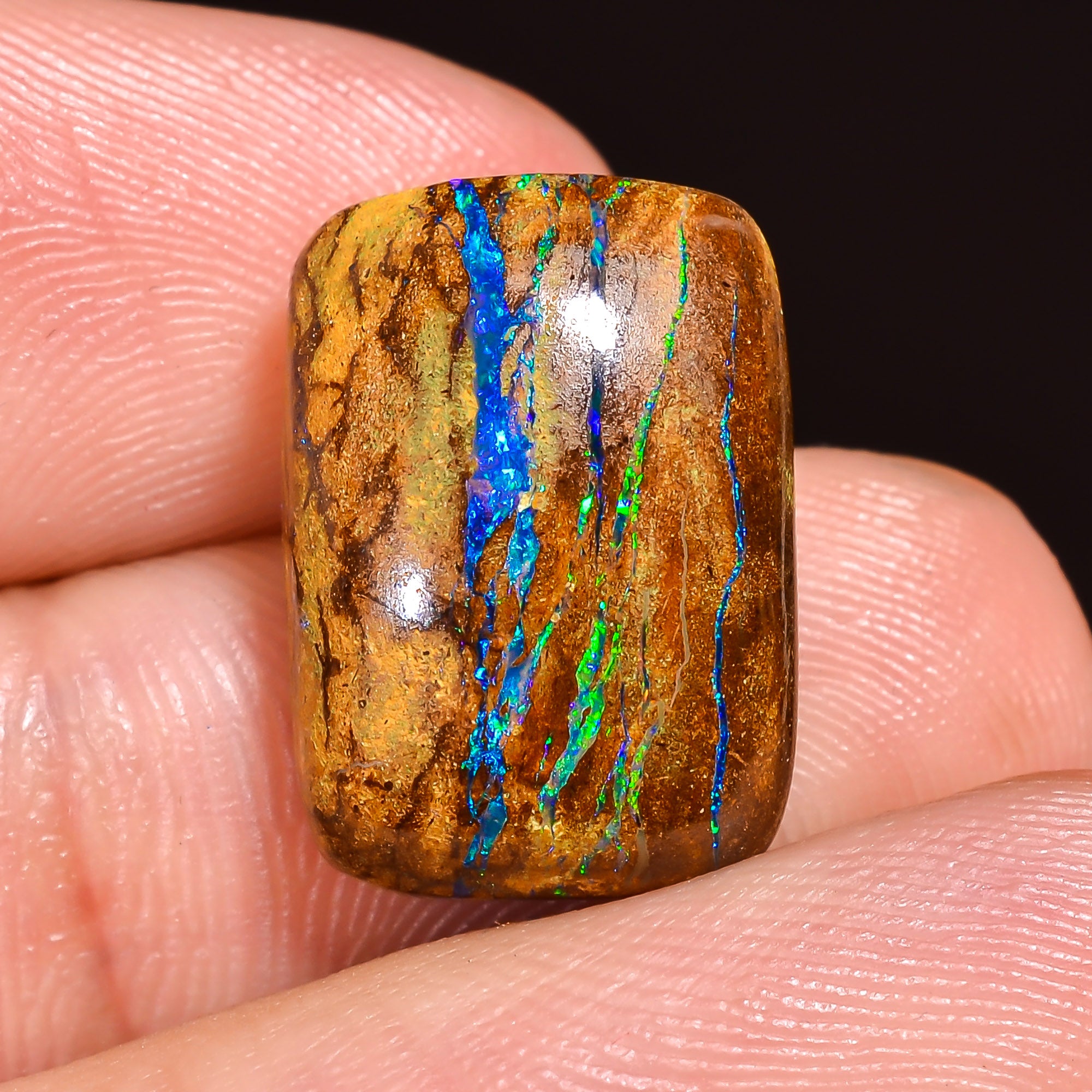 Natural Boulder Opal Radiant Shape Cabochon Loose Gemstone 15X10X5 mm 10.5 Ct.OP-198