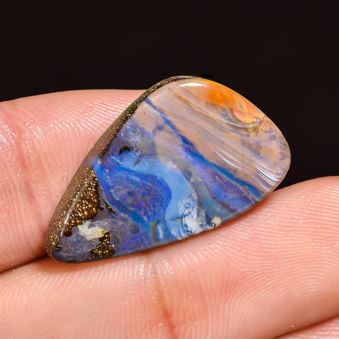 Natural Boulder Opal Fancy Shape Cabochon Loose Gemstone 24X14X3 mm 14 Ct. OP-207