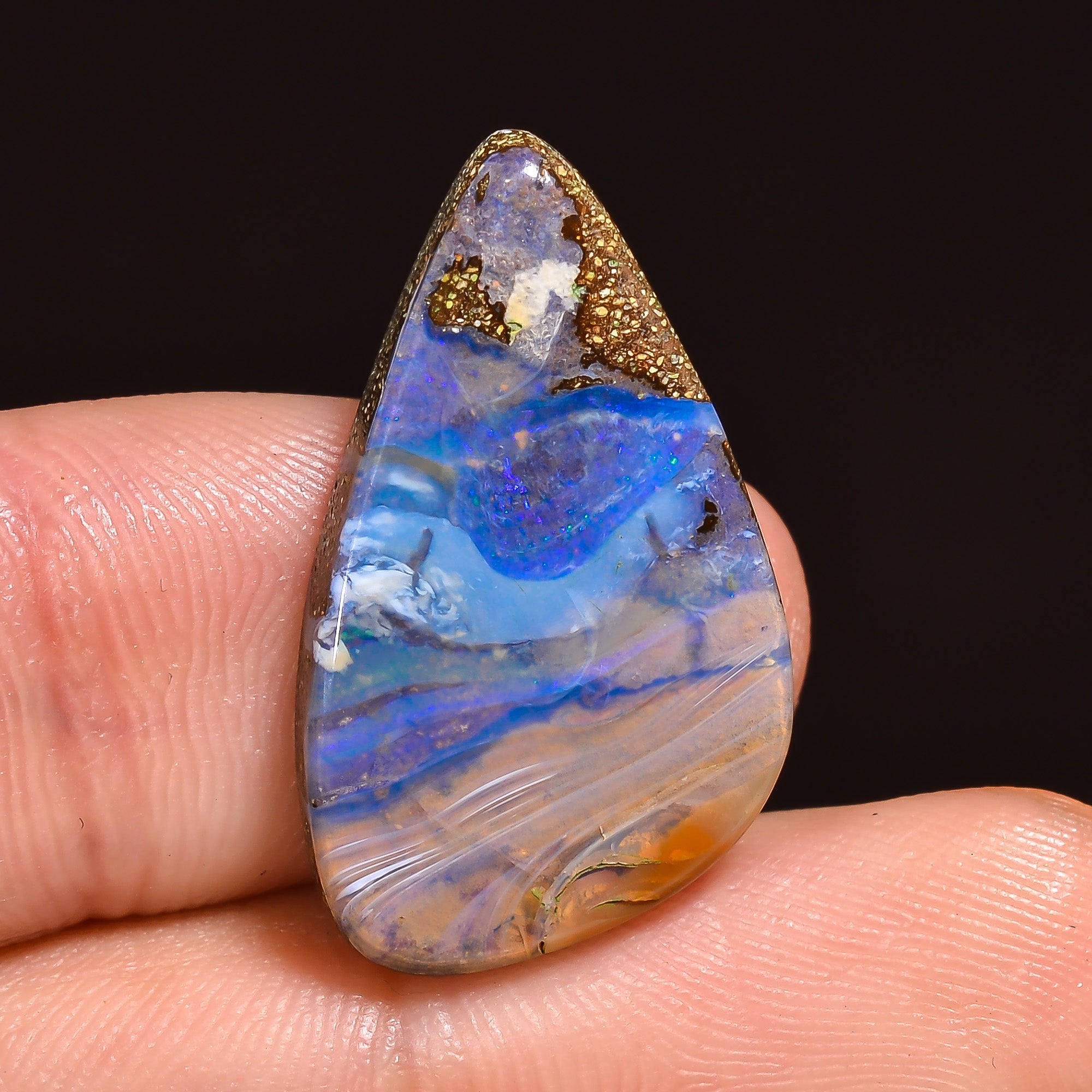 Natural Boulder Opal Fancy Shape Cabochon Loose Gemstone 24X14X3 mm 14 Ct. OP-207