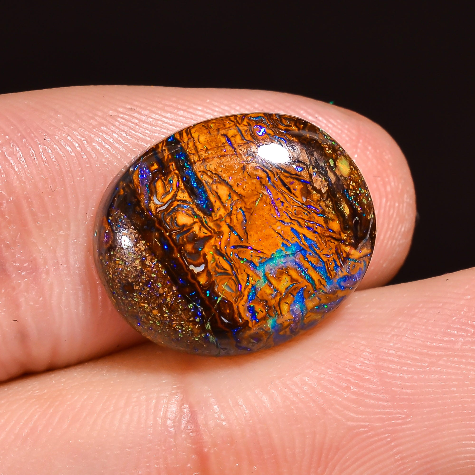 Natural Boulder Opal Oval Shape Cabochon Loose Gemstone 14X12X3 mm 8 Ct.OP-210