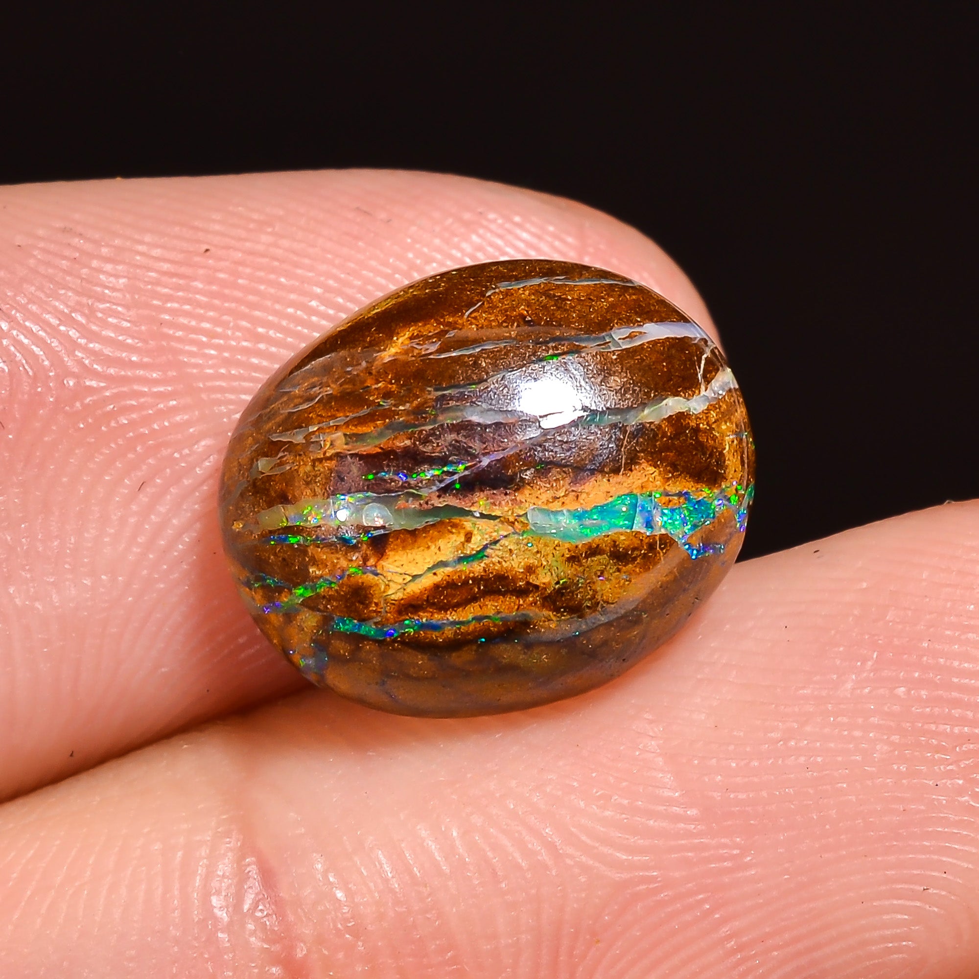 Natural Boulder Opal Oval Shape Cabochon Loose Gemstone 12X9X4 mm 6 Ct.OP-211