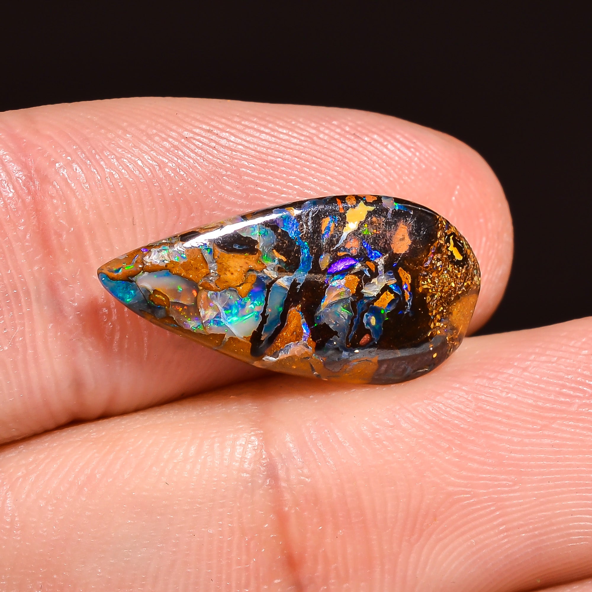 Natural Boulder Opal Pear Shape Cabochon Loose Gemstone 18X8X2 mm 4 Ct.OP-214