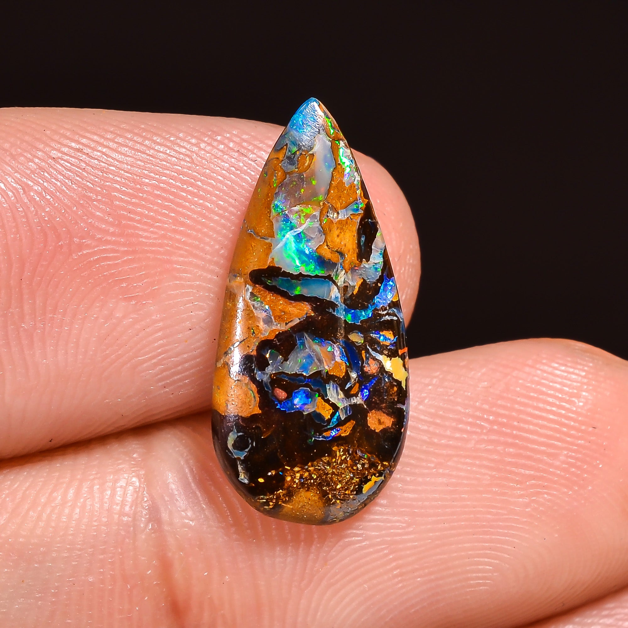 Natural Boulder Opal Pear Shape Cabochon Loose Gemstone 18X8X2 mm 4 Ct.OP-214