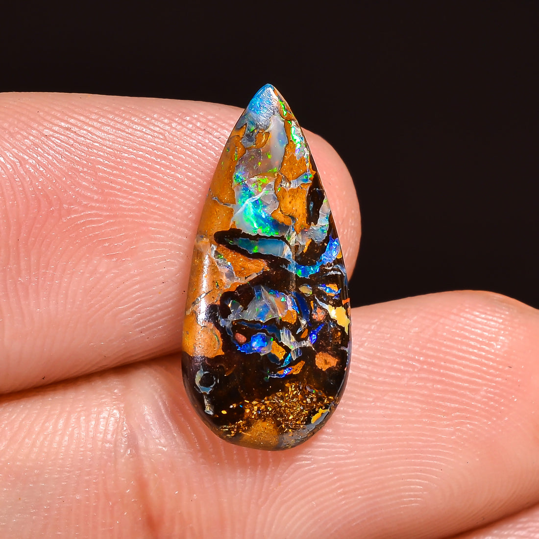 Natural Boulder Opal Pear Shape Cabochon Loose Gemstone 18X8X2 mm 4 Ct.OP-214