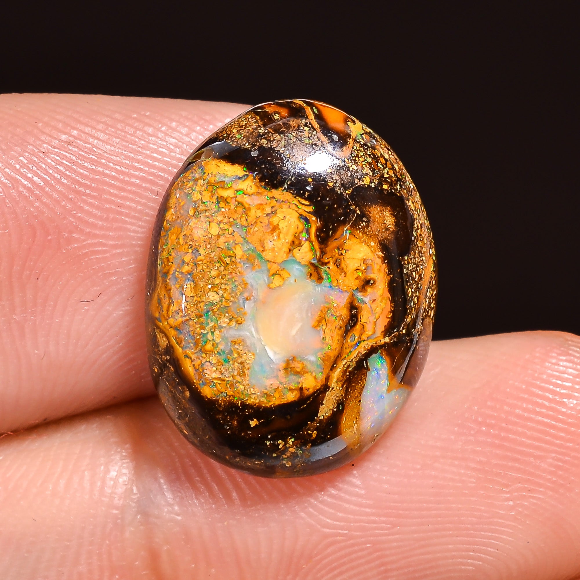 Natural Boulder Opal Oval Shape Cabochon Loose Gemstone 15X12X4 mm 10 Ct.OP-215