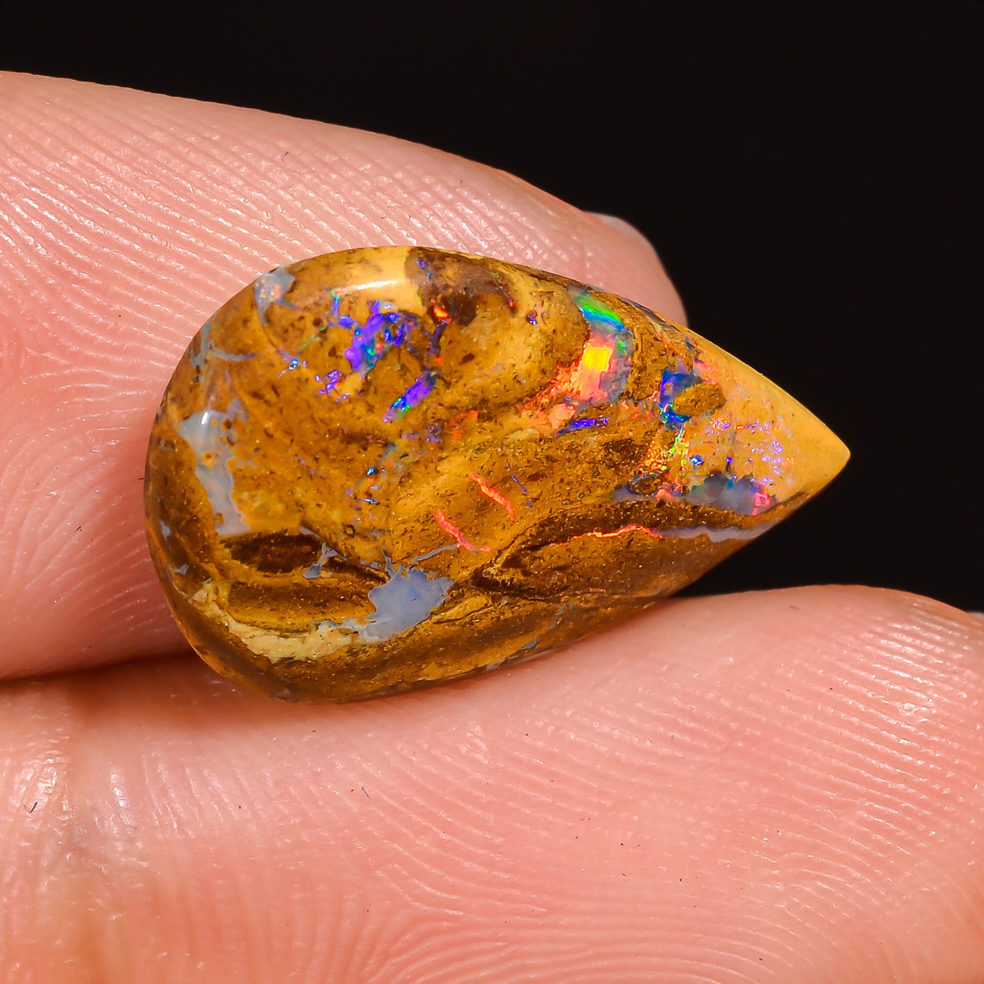 Natural Boulder Opal Pear Shape Cabochon Loose Gemstone 16x10x1 mm 3.5 Ct.OP-234