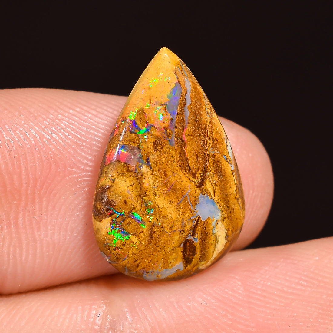 Natural Boulder Opal Pear Shape Cabochon Loose Gemstone 16x10x1 mm 3.5 Ct.OP-234