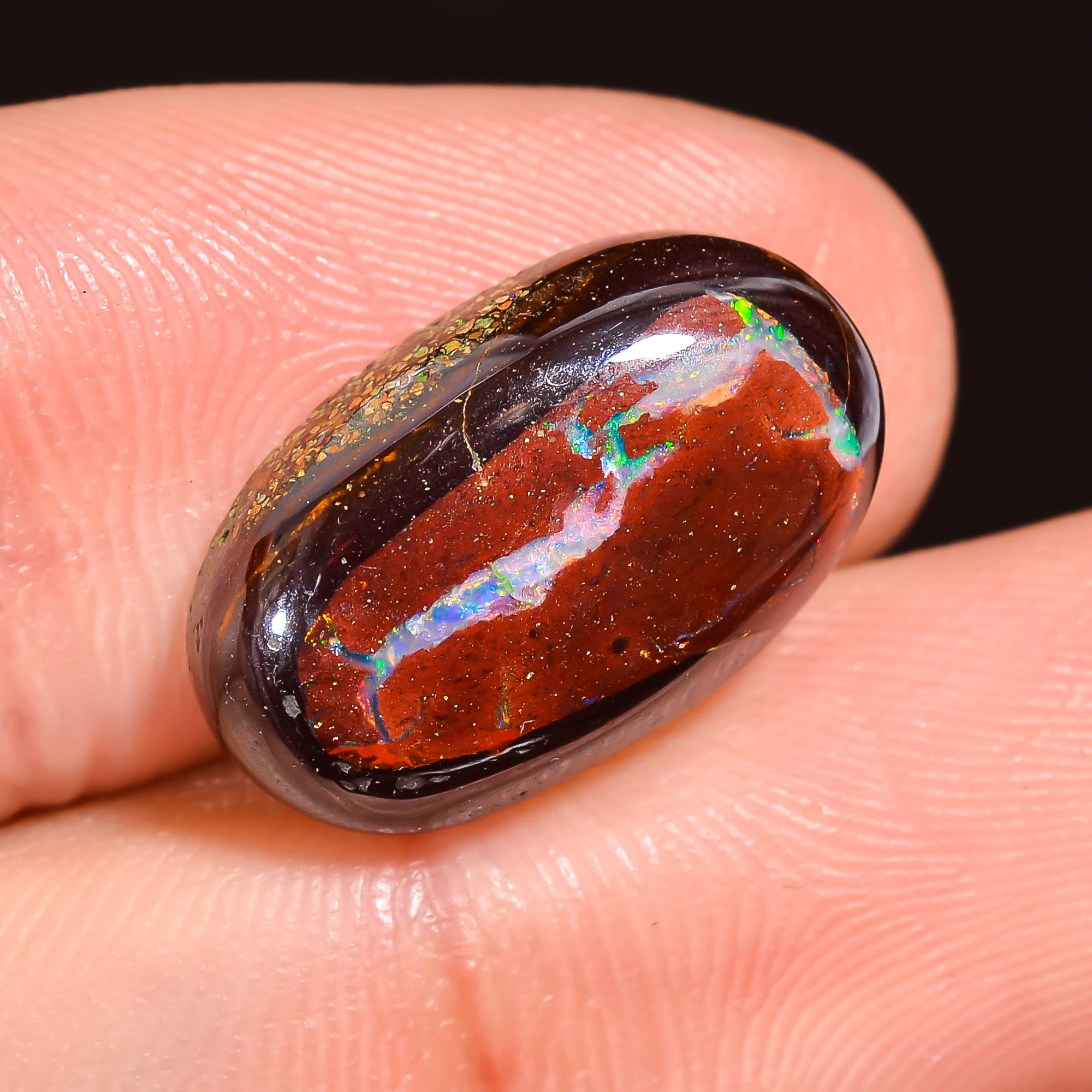 Natural Boulder Opal Oval Shape Cabochon Loose Gemstone 15X9X4 mm 8.5 Ct.OP-241