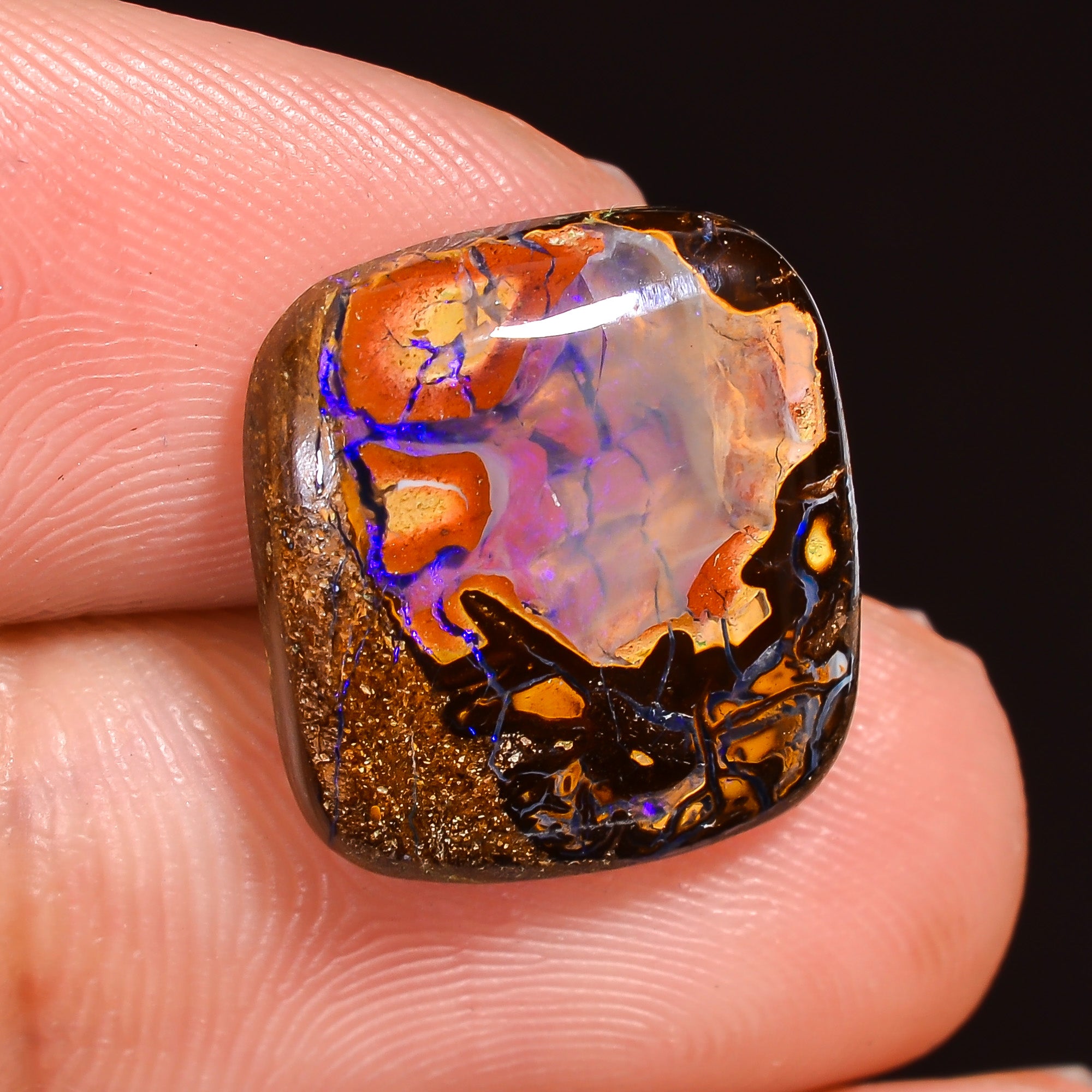 Natural Boulder Opal Cushion Shape Cabochon Loose Gemstone 14X13X3 mm 9 Ct.OP-247