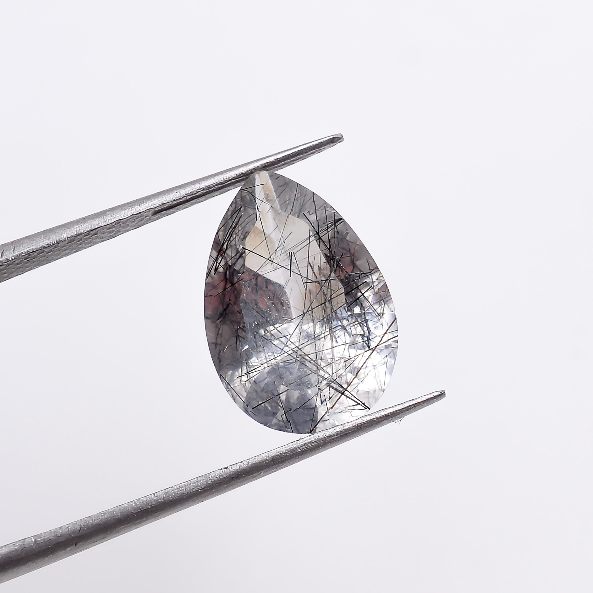Natural Black Rutile Quartz Pear Shape Faceted Loose Gemstone For Making Jewelry 4 Ct. 13X9X6 mm S-1207