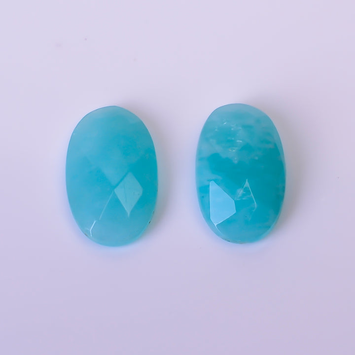 Natural Amazonite Oval Shape Faceted Loose Gemstone Pair For Making Earrings 3 Ct. 10X6X3 mm Y-10386
