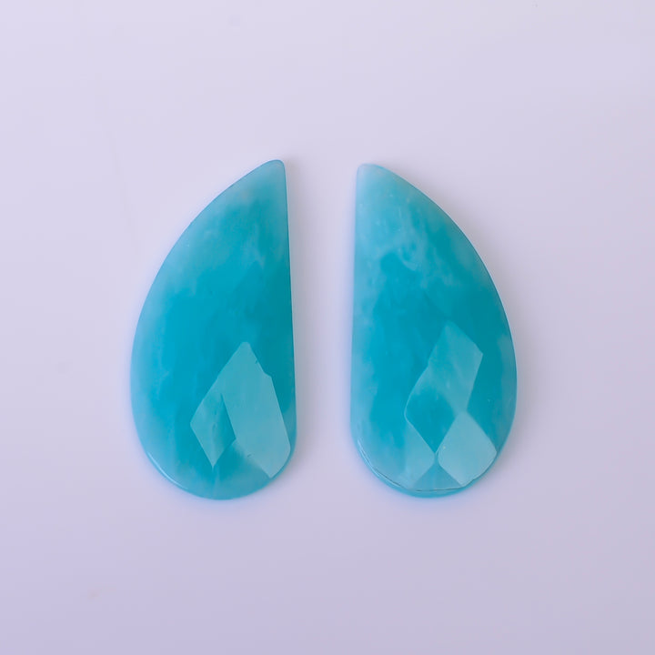 Natural Amazonite Fancy Shape Faceted Loose Gemstone Pair For Making Earrings 24 Ct. 32X15X3 mm Y-10409