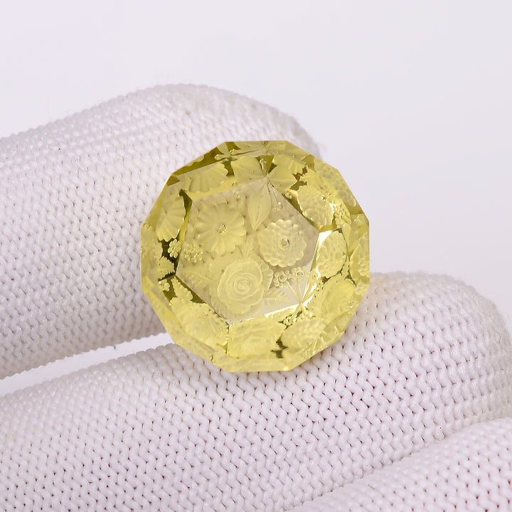 Natural Lemon Quartz Octagon Shape Carved Loose Gemstone For Making Jewelry 23 Ct.18X18X9mm Y-10641