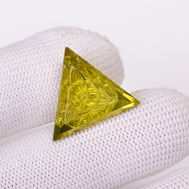 Natural Lemon Quartz Triangle Shape Carved Loose Gemstone For Making Jewelry 11 Ct.17X17X6mm Y-10642