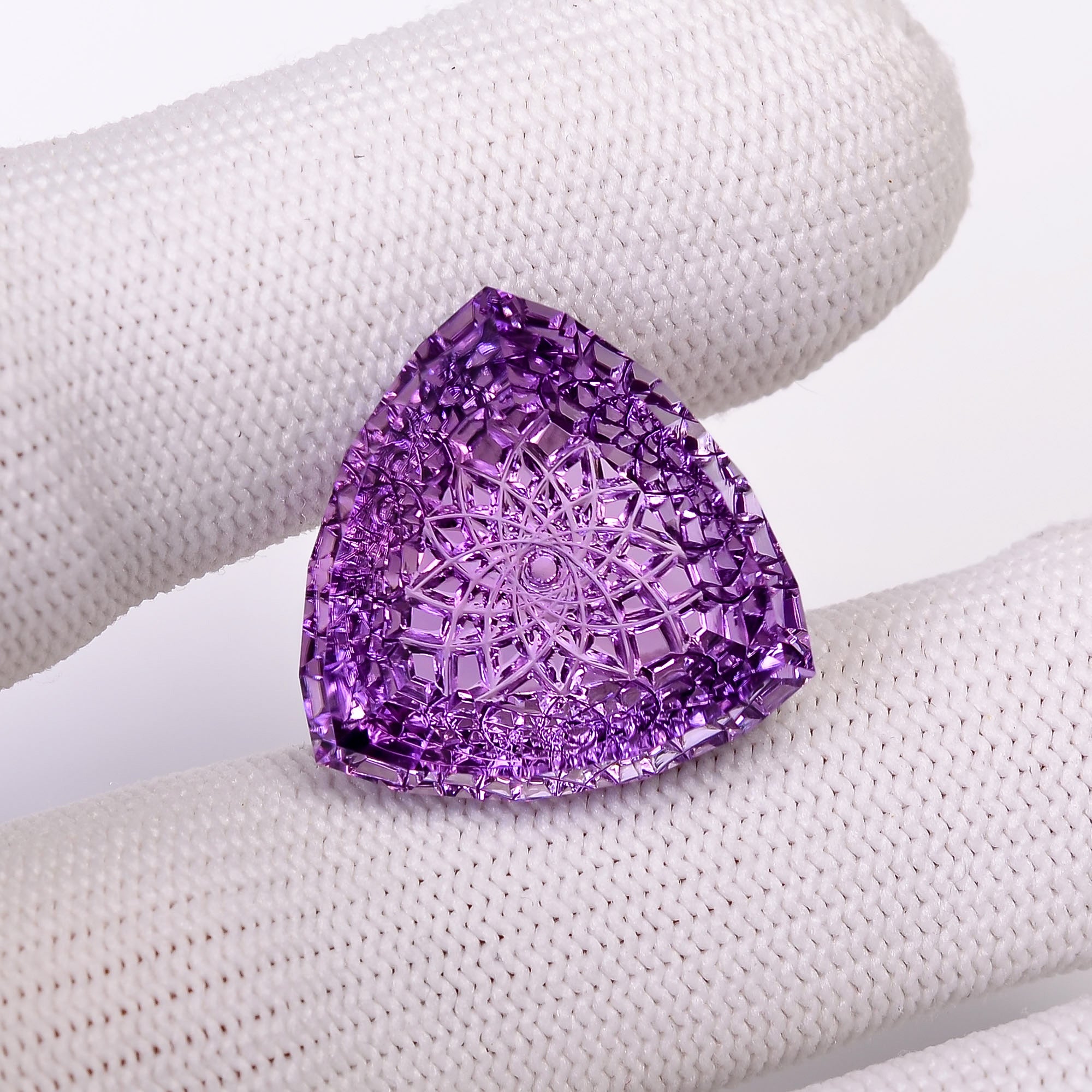 Natural Amethyst Trillion Shape Carved Loose Gemstone For Making Jewelry 24 Ct.20X20X8mm Y-10644